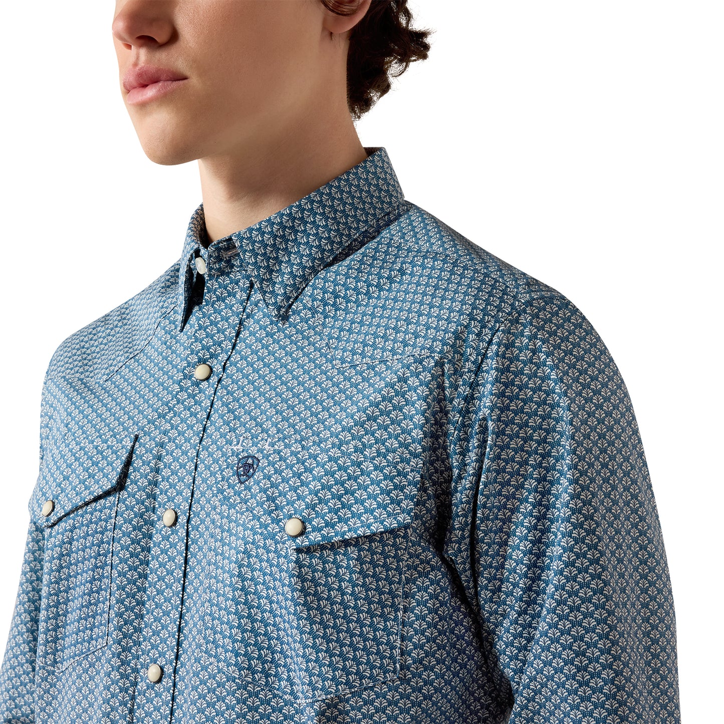 Ariat Men's Pheonix Majolica Blue Leaf Print Fitted Snap Shirt 10080597