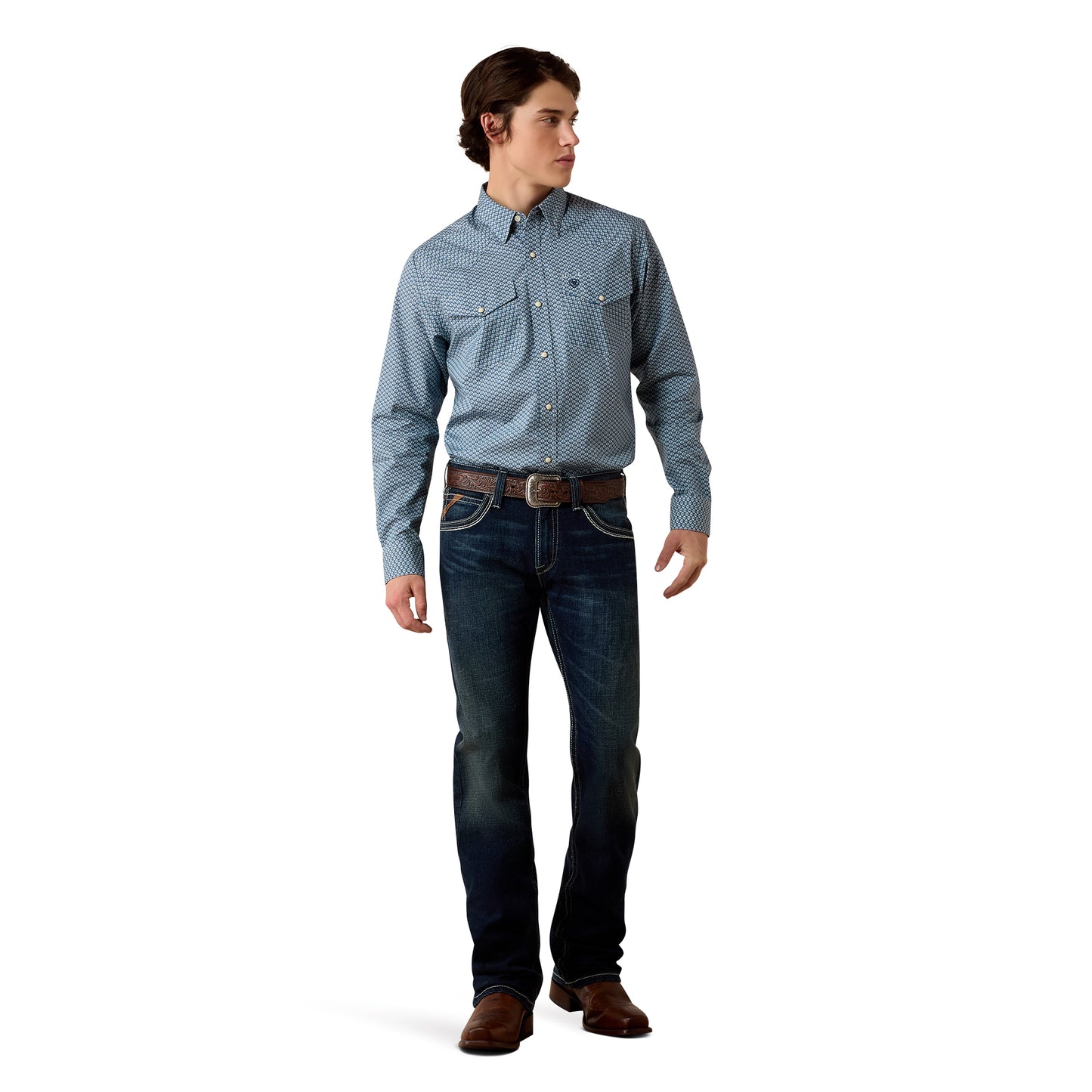 Ariat Men's Pheonix Majolica Blue Leaf Print Fitted Snap Shirt 10080597