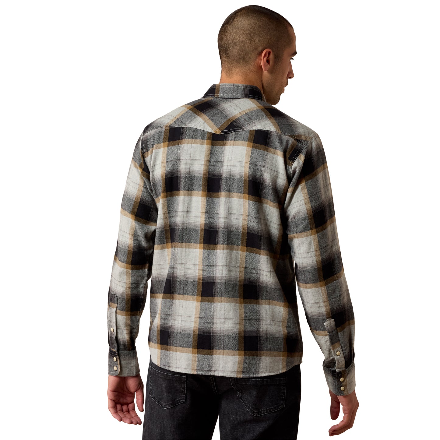 Ariat Men's Retro Heinz Grey Heather Plaid Fitted Snap Shirt 10080611