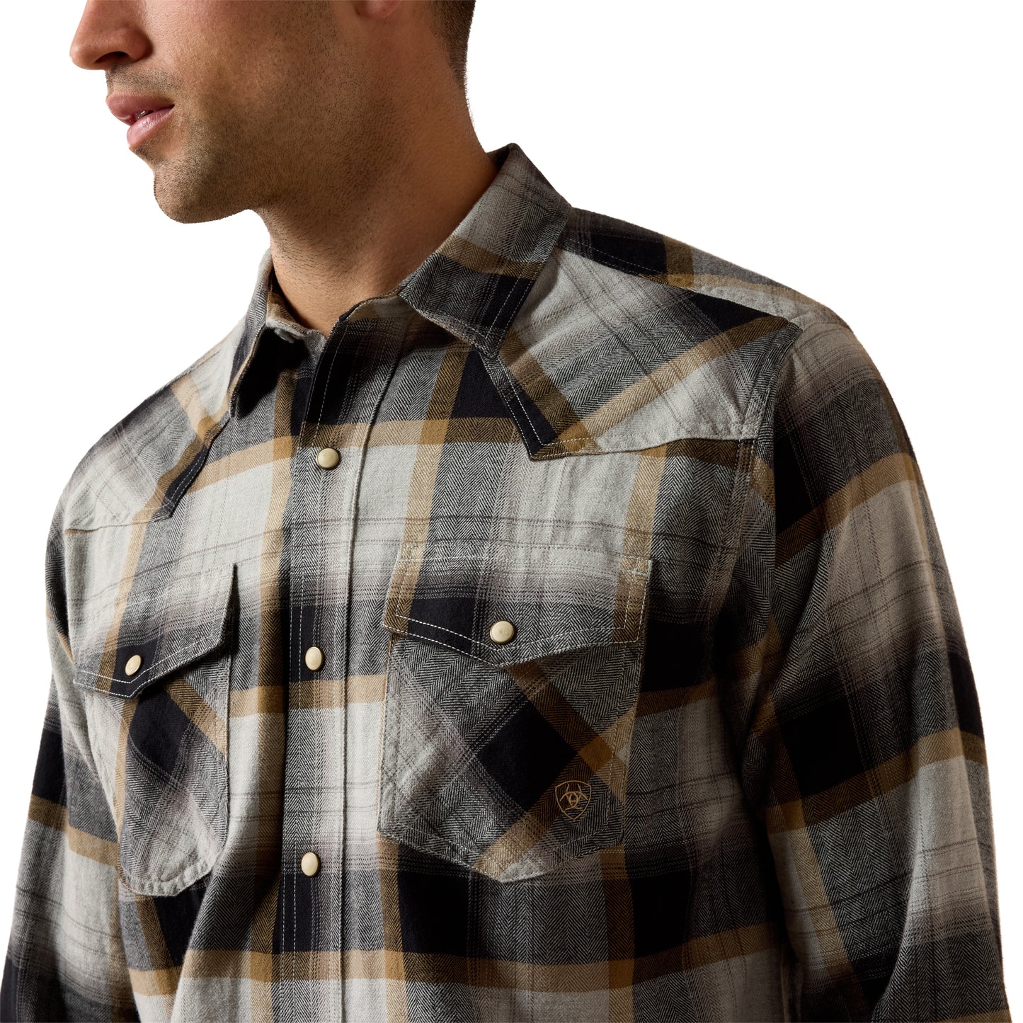 Ariat Men's Retro Heinz Grey Heather Plaid Fitted Snap Shirt 10080611
