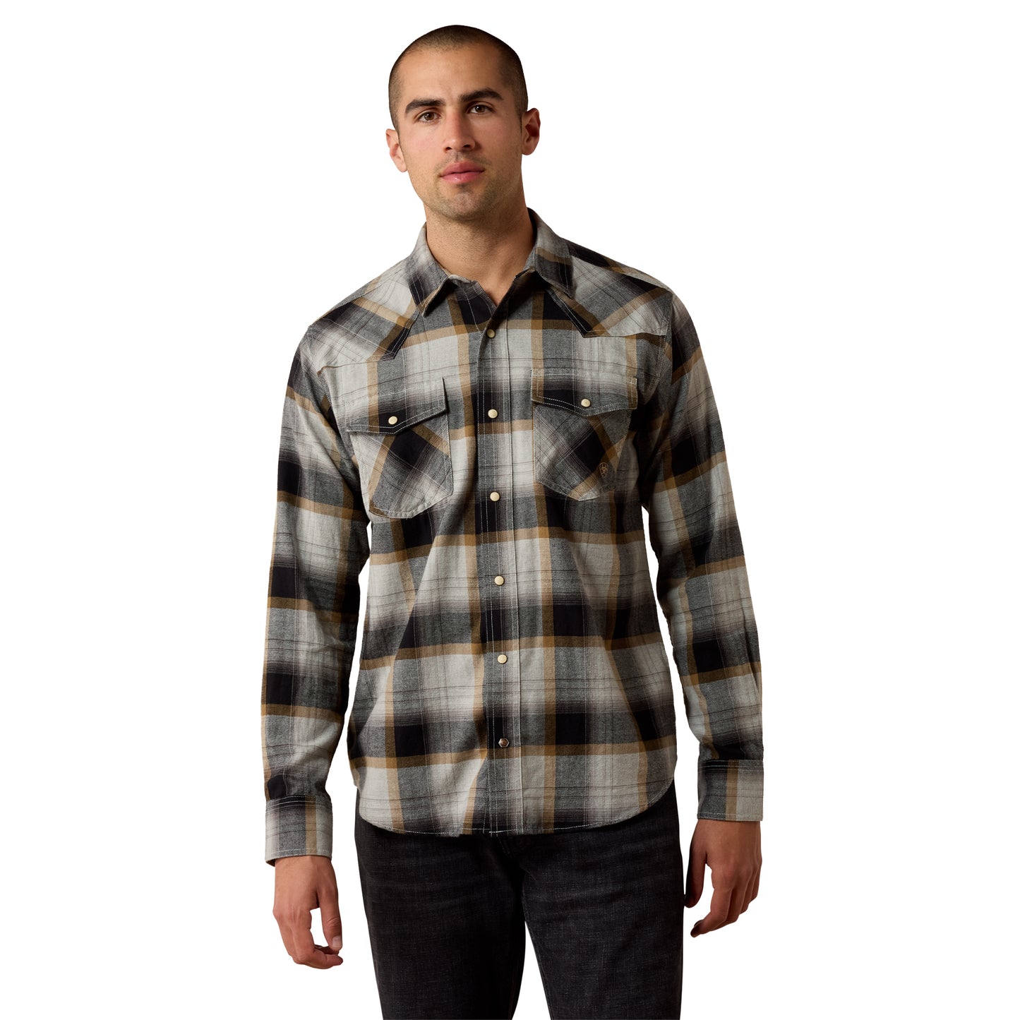 Ariat Men's Retro Heinz Grey Heather Plaid Fitted Snap Shirt 10080611