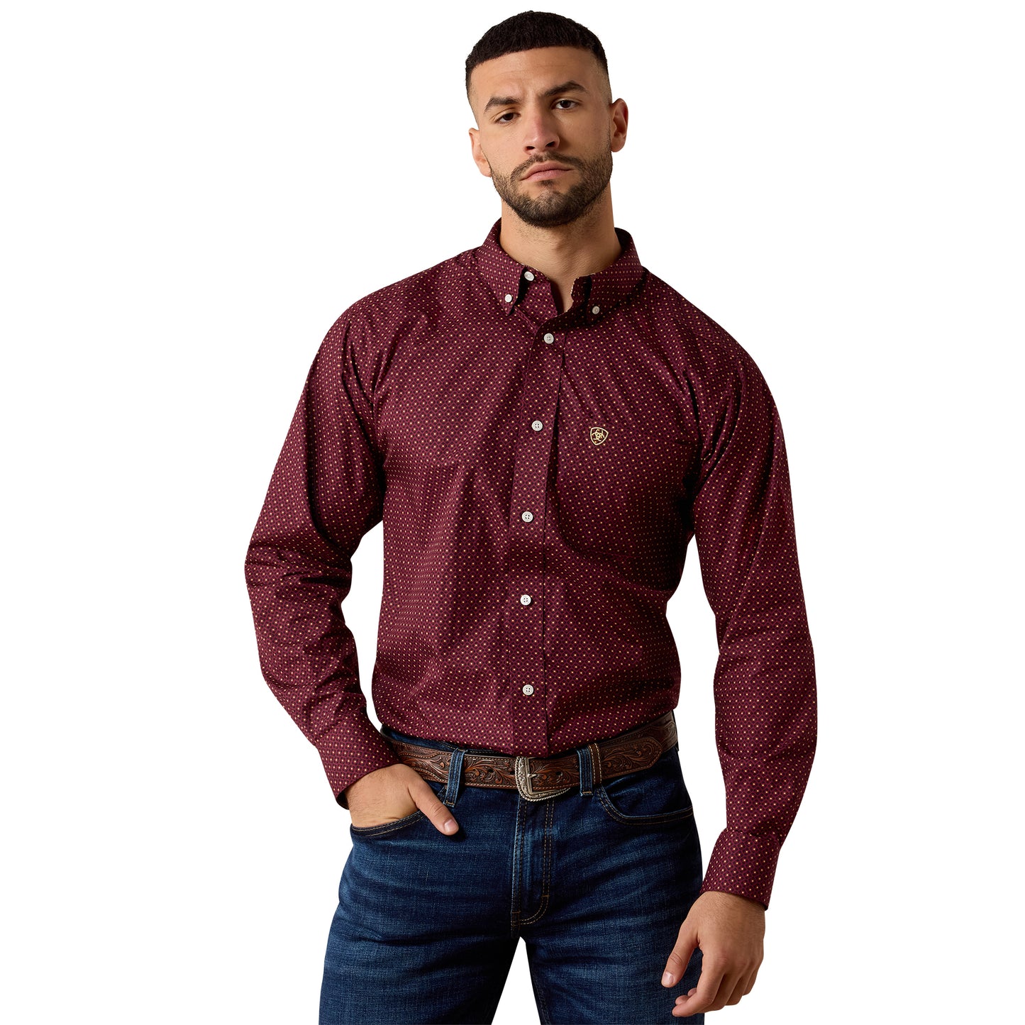 Ariat Men's Wrinkle Free Reliance Zinfandel Geo Print Button Down Shirt 10080617