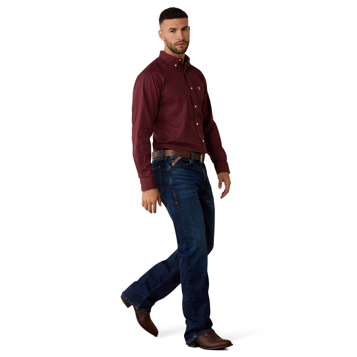 Ariat Men's Wrinkle Free Reliance Zinfandel Geo Print Button Down Shirt 10080617