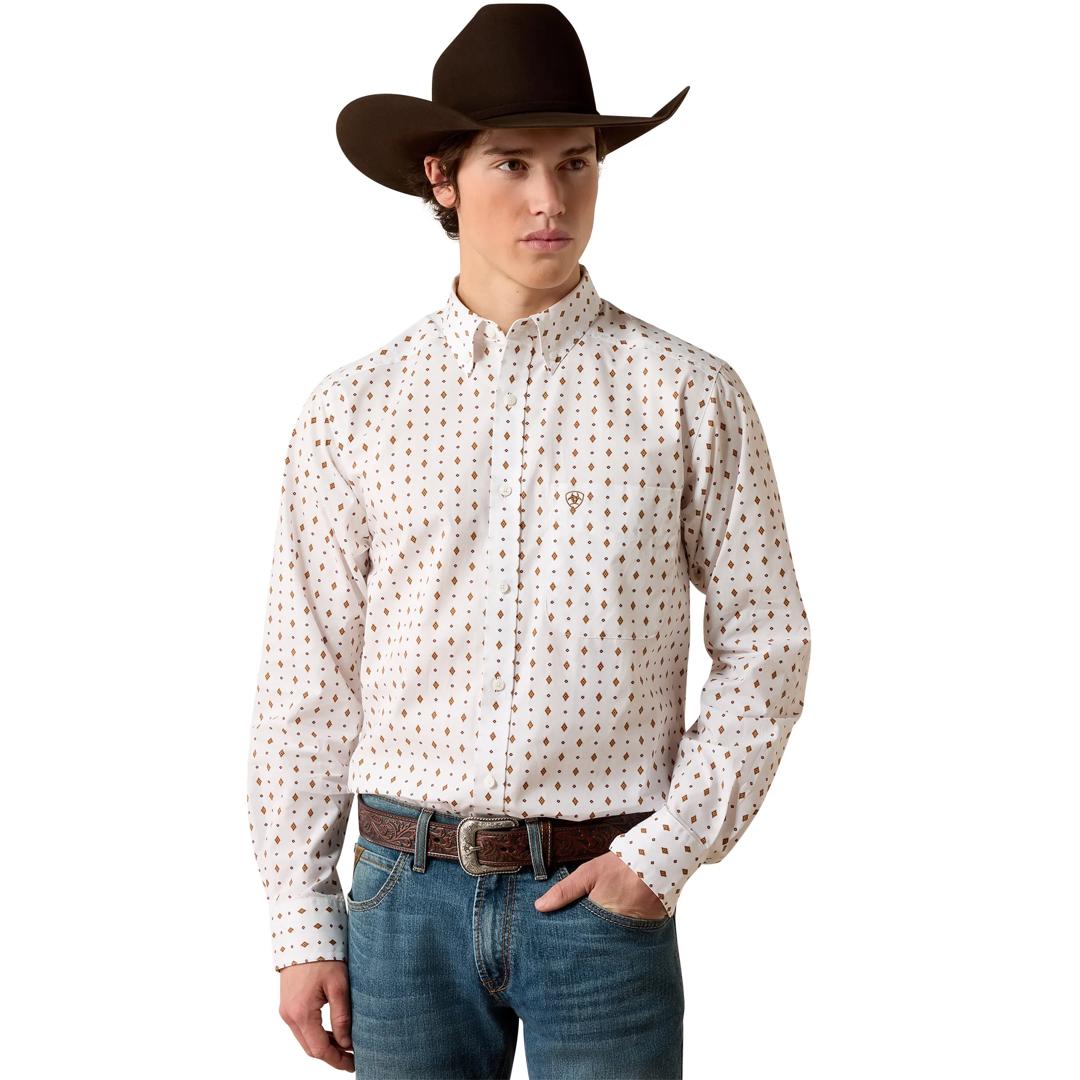 Ariat Men's Pauly White Geo Print Fitted Shirt 10080623 front