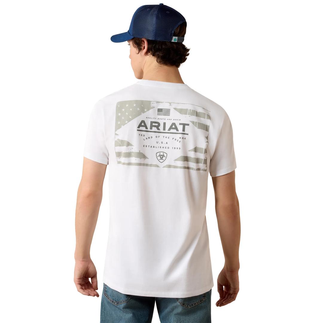 Ariat Men's Lockup Flag Painted White T-Shirt 10080626 back
