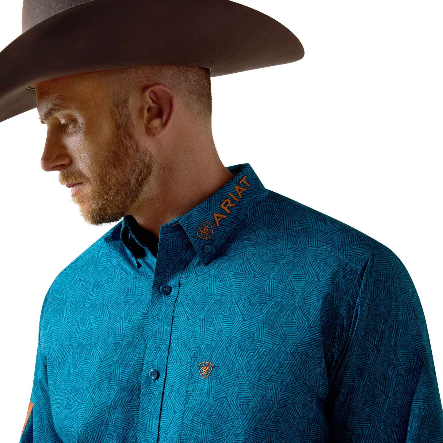 Ariat Men's Team Dale Real Teal Abstract Print/Bombay Button Down Shirt 10080655