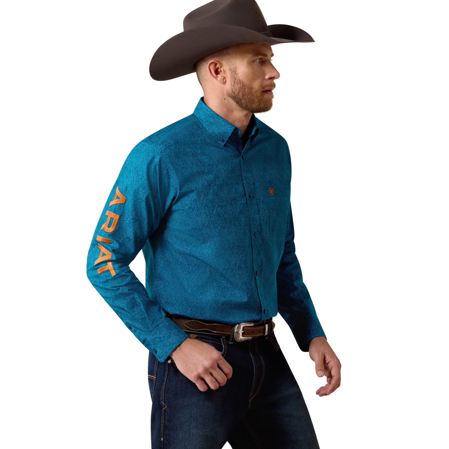 Ariat Men's Team Dale Real Teal Abstract Print/Bombay Button Down Shirt 10080655