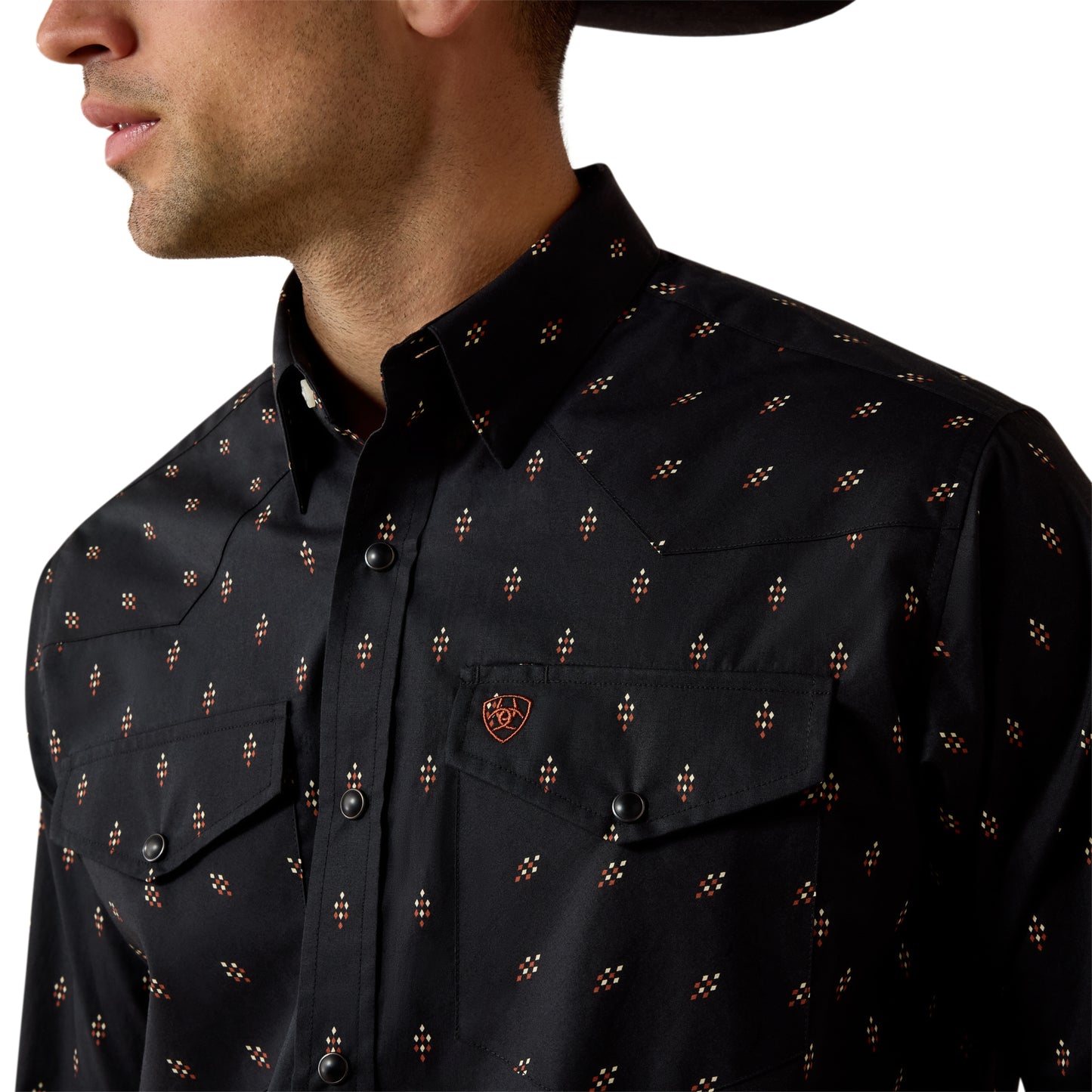 Ariat Men's Piety Black Geo Print Classic Fit Snap Shirt 10080667