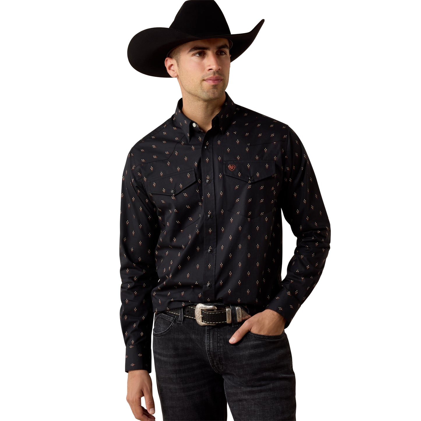 Ariat Men's Piety Black Geo Print Classic Fit Snap Shirt 10080667