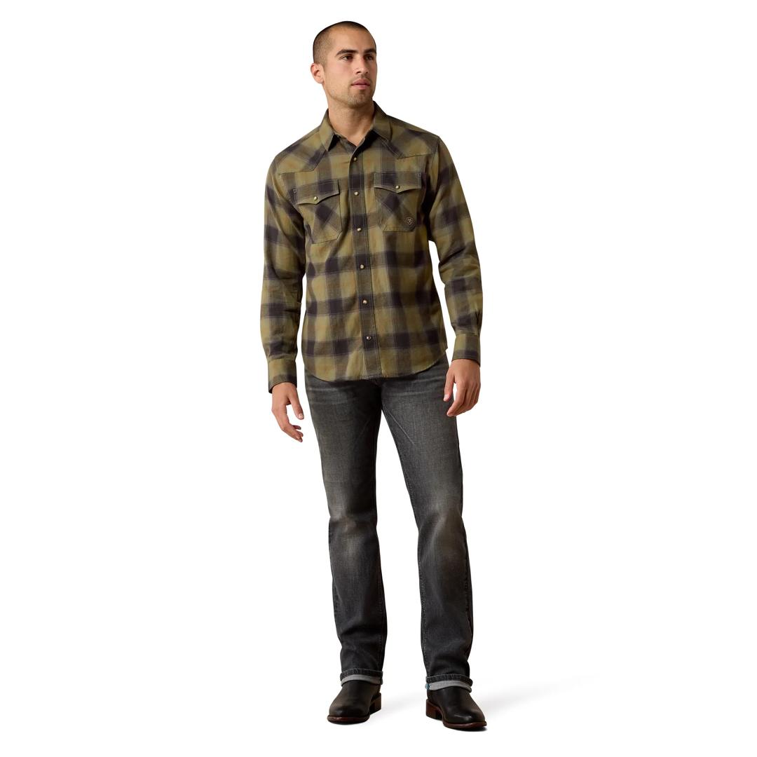 Ariat Men's Retro Hahn Four Leaf Clover Plaid Fitted Snap Shirt 10080705 full