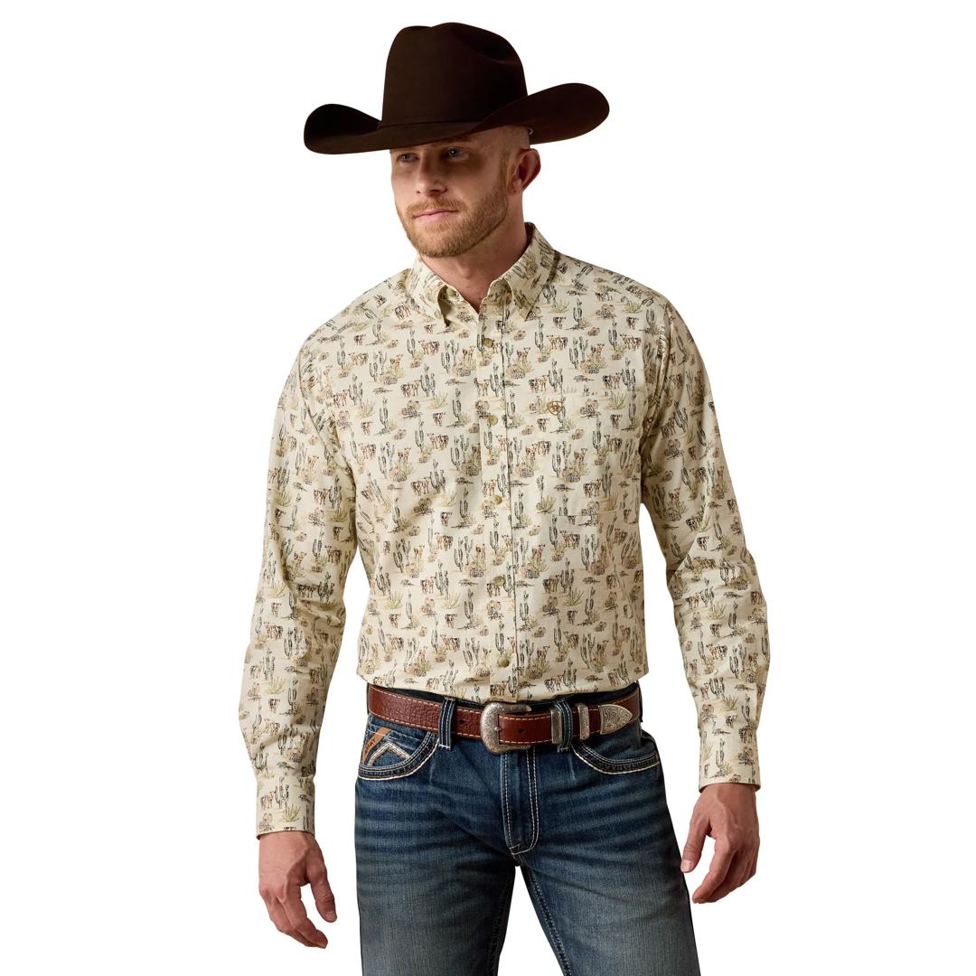 Ariat Men's Luthor Cream Multi Scenic Print Button Down Shirt 10080719 front