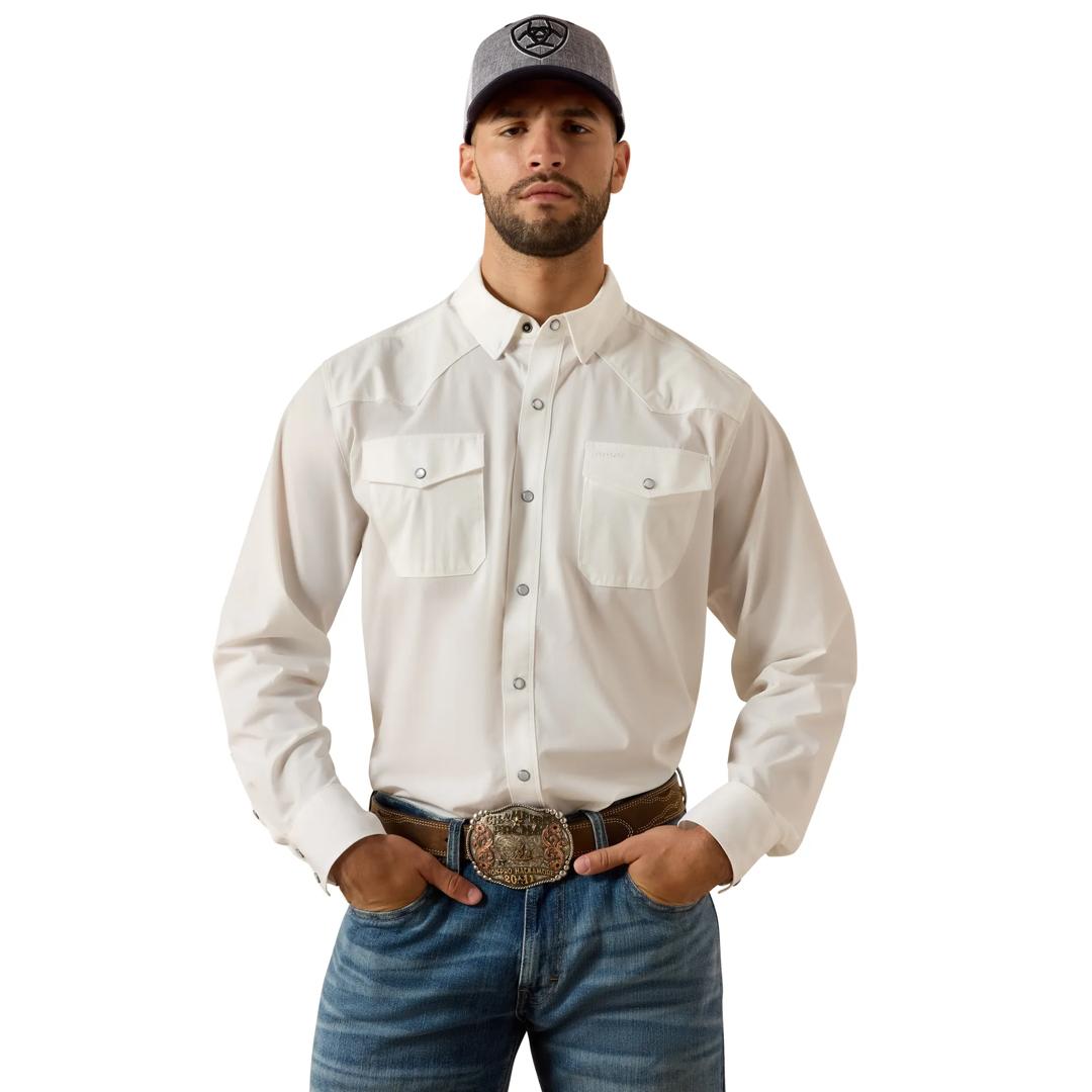 Ariat Men's FrontierTough VentTEK White Western Classic Fit Snap Shirt 10081889 front