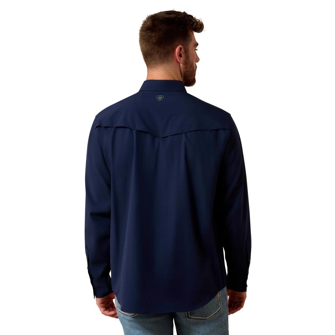 Ariat Men's FrontierTough VentTEK Navy Western Classic Fit Snap Shirt 10081908 back