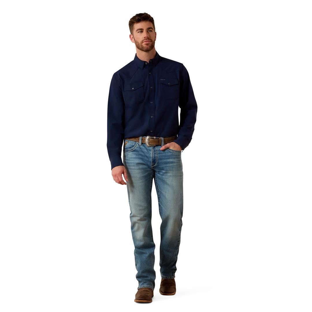 Ariat Men's FrontierTough VentTEK Navy Western Classic Fit Snap Shirt 10081908 full