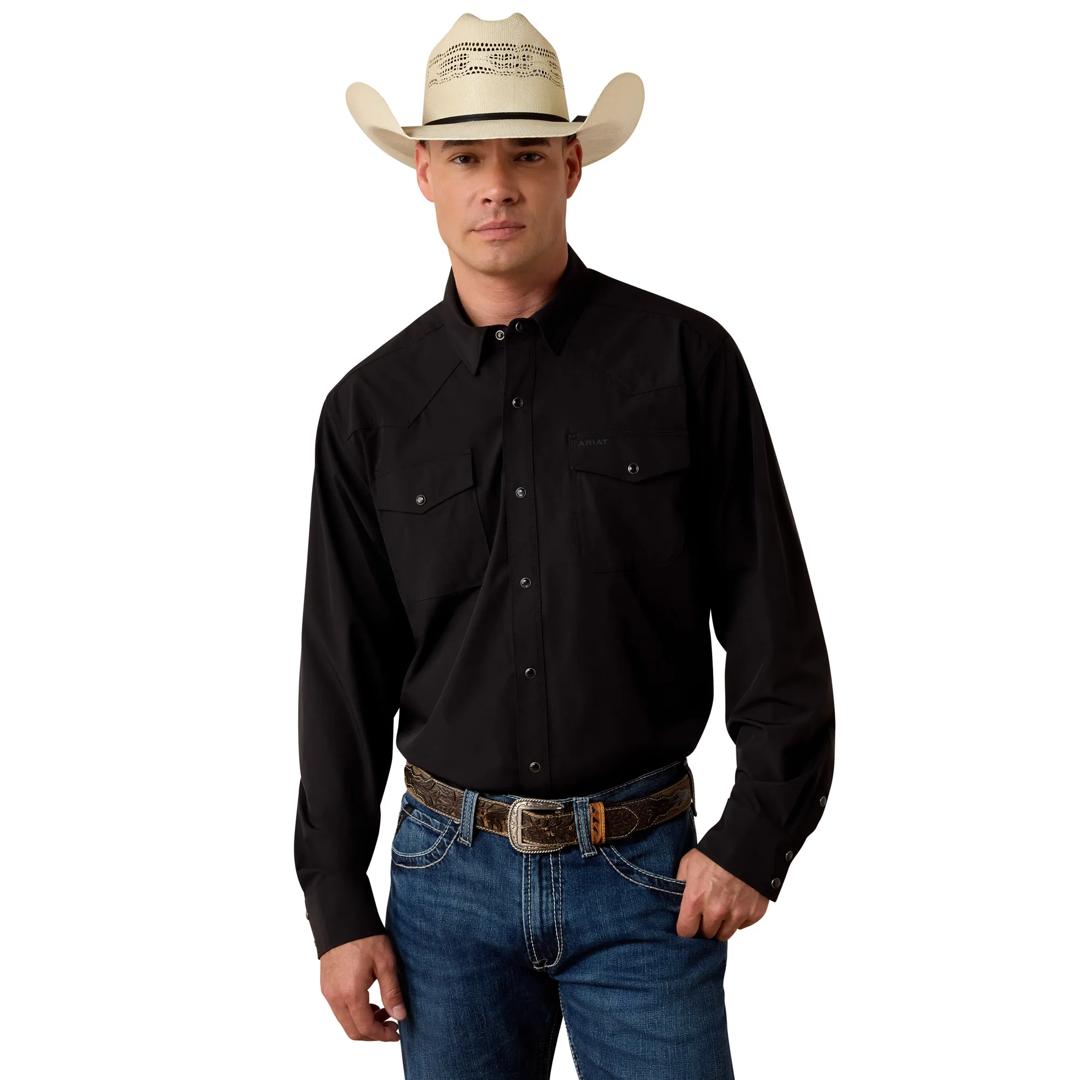 Ariat Men's FrontierTough VentTEK Black Western Classic Fit Snap Shirt 10081912 front