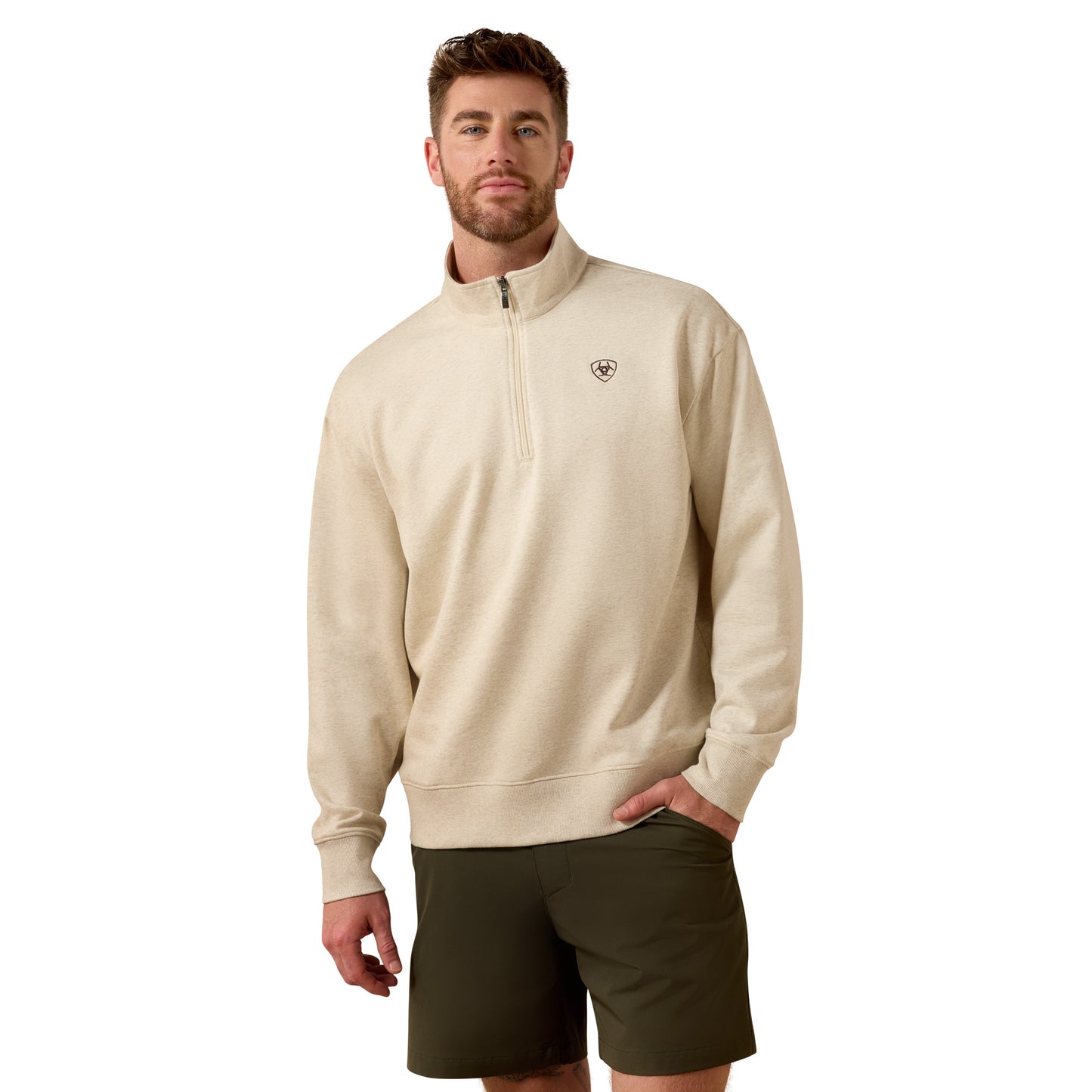 Ariat Men's Oatmeal Holiday 1/4 Zip Sweatshirt Heather 10085386
