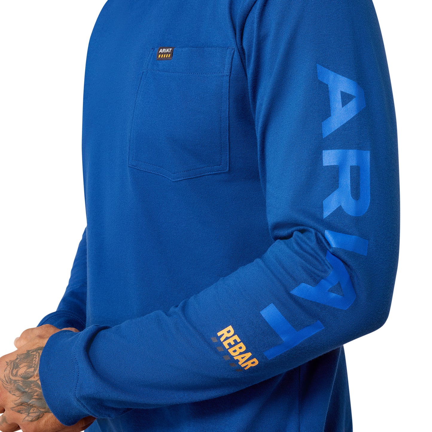Ariat Men's Rebar Nautical Blue Cotton Strong Standard Logo Pocket T-Shirt 10078908