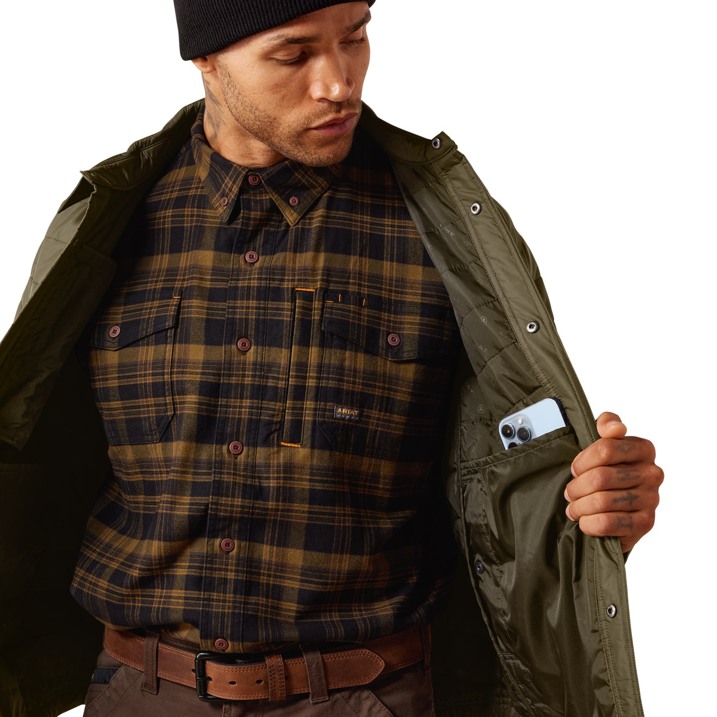 Ariat Men's Rebar Beetle Green Cordura Ripstop Lightweight Insulated Shirt Jacket 10078939