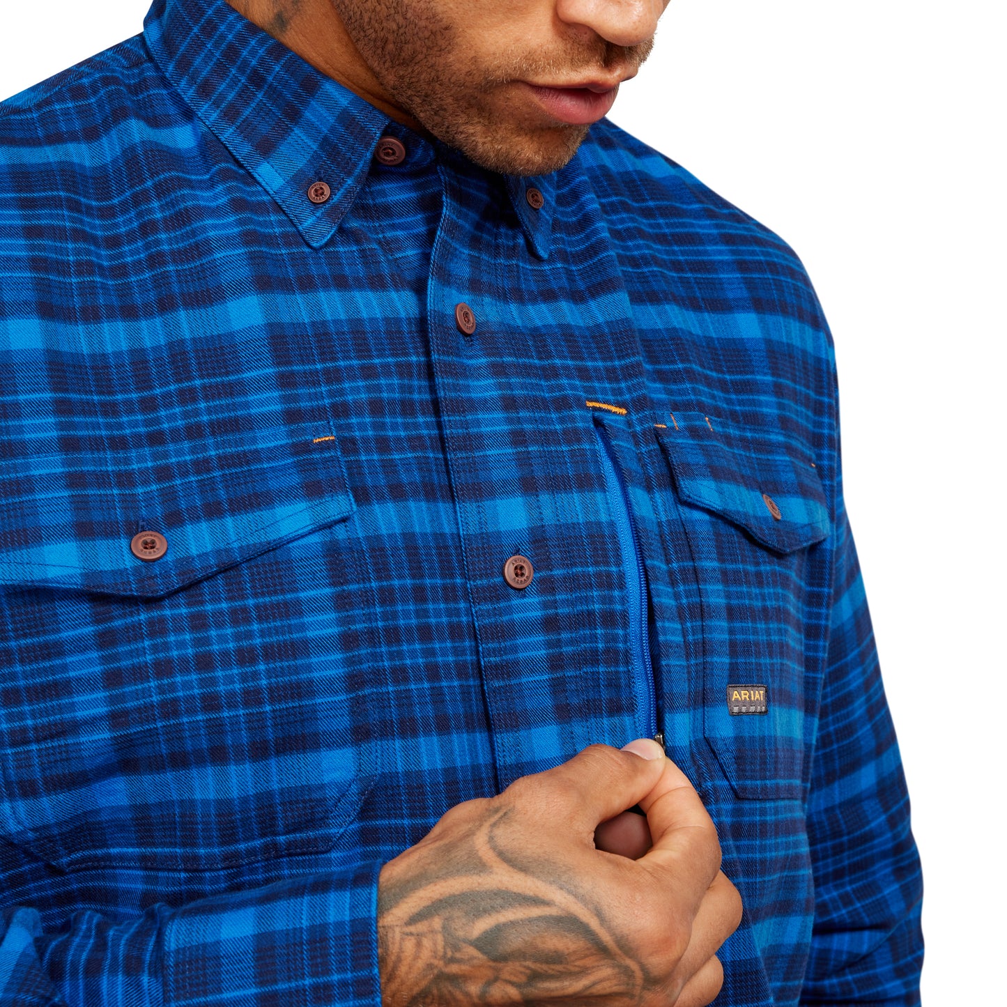 Ariat Men's Rebar Flannel DuraStretch Nautical Blue Work Shirt 10078962