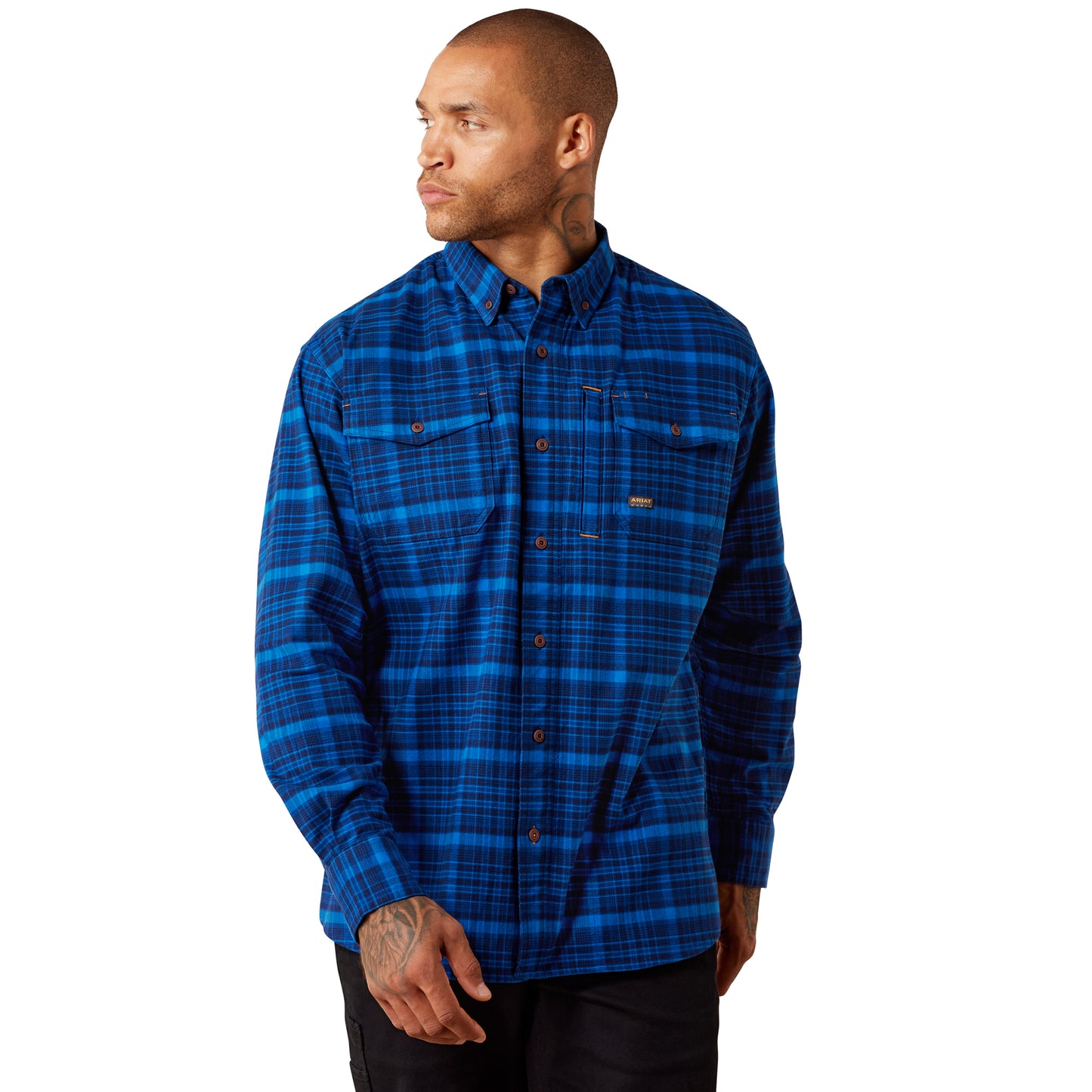 Ariat Men's Rebar Flannel DuraStretch Nautical Blue Work Shirt 10078962