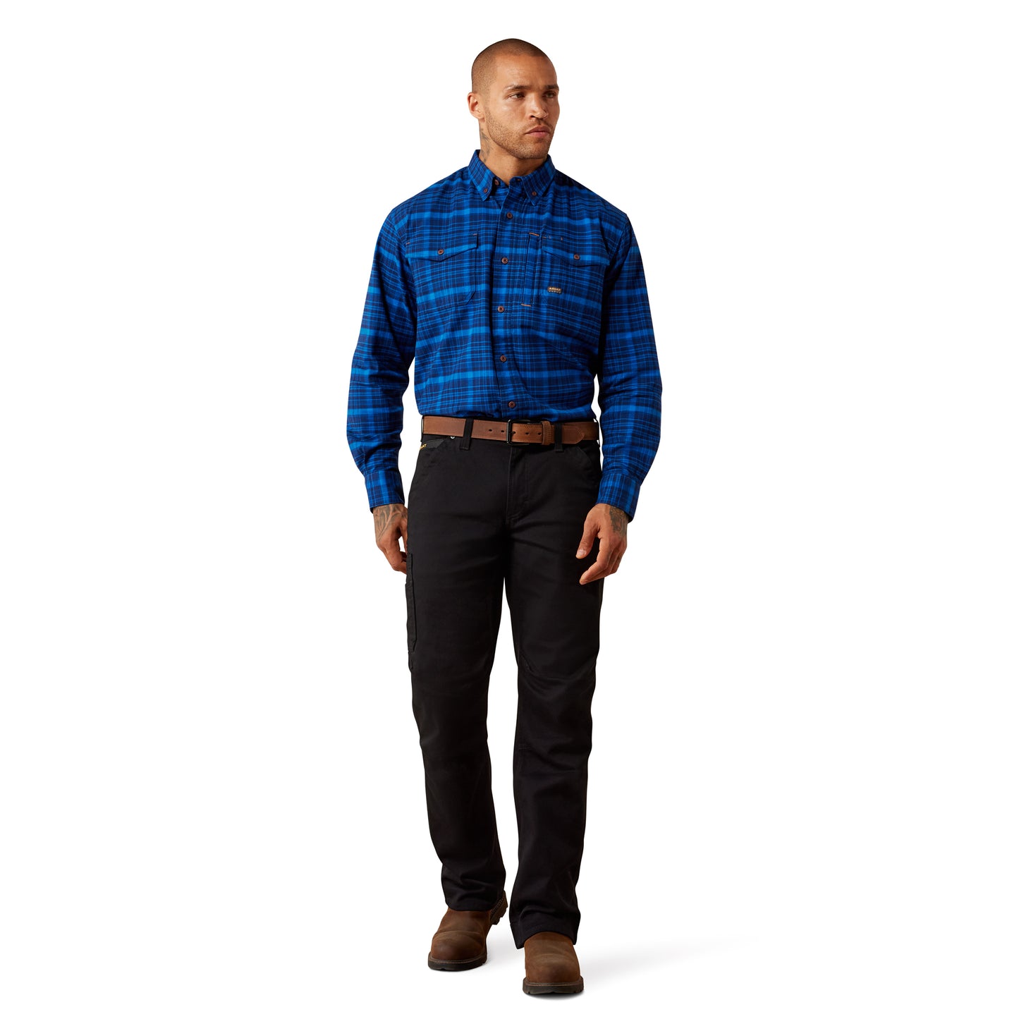 Ariat Men's Rebar Flannel DuraStretch Nautical Blue Work Shirt 10078962