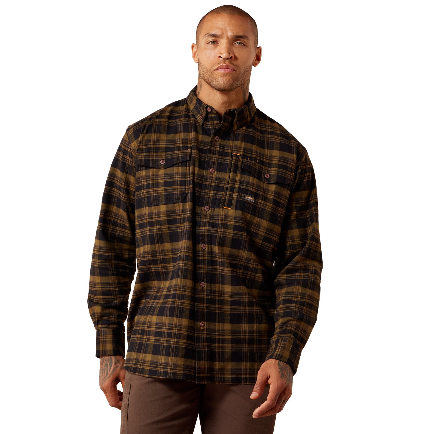 Ariat Men's Military Olive Rebar Flannel DuraStretch Button Down 10078969