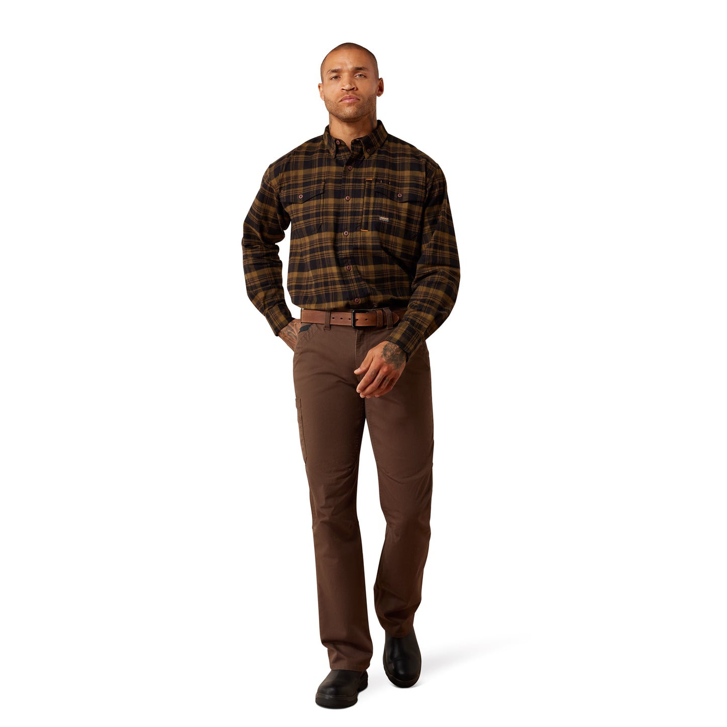 Ariat Men's Military Olive Rebar Flannel DuraStretch Button Down 10078969