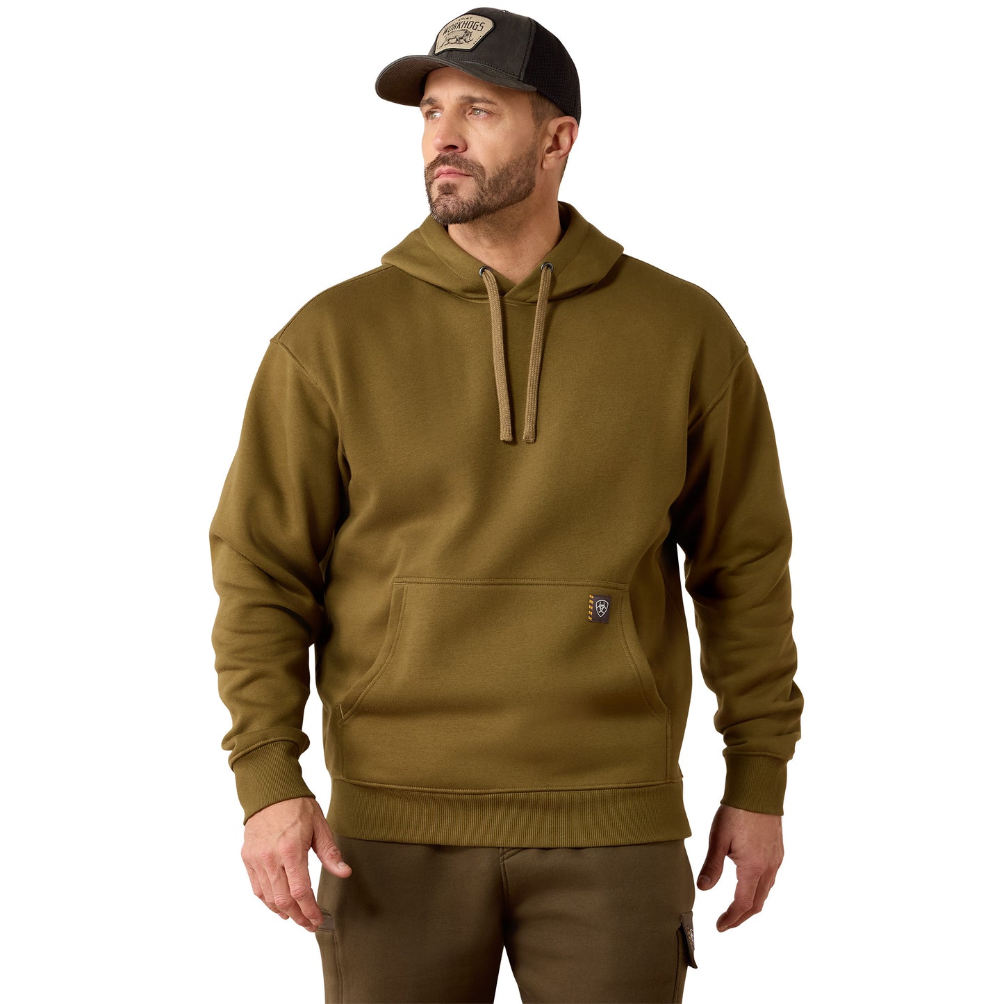 Ariat Men's Rebar Military Olive Workman Bearded Skull Hoodie 10078970