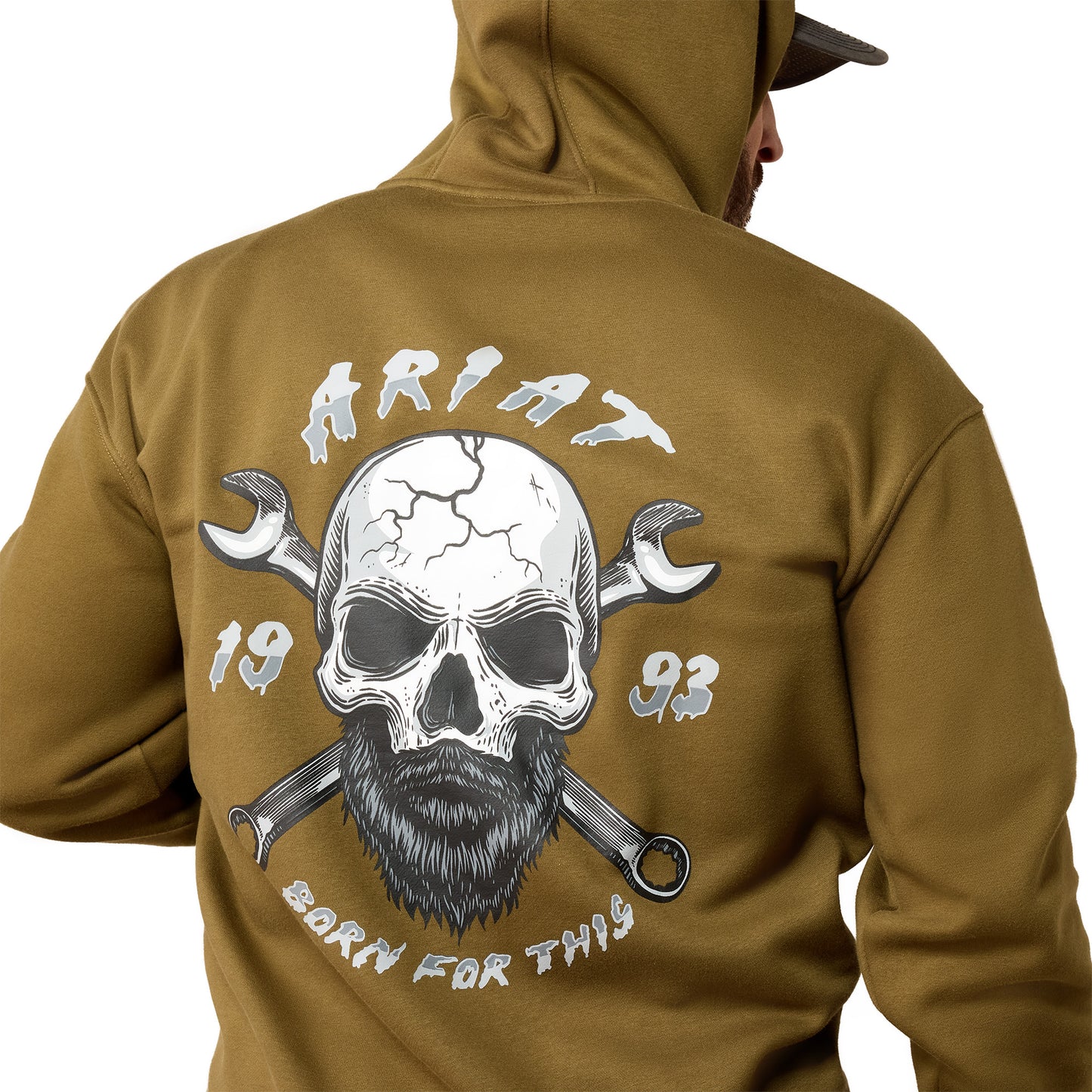 Ariat Men's Rebar Military Olive Workman Bearded Skull Hoodie 10078970