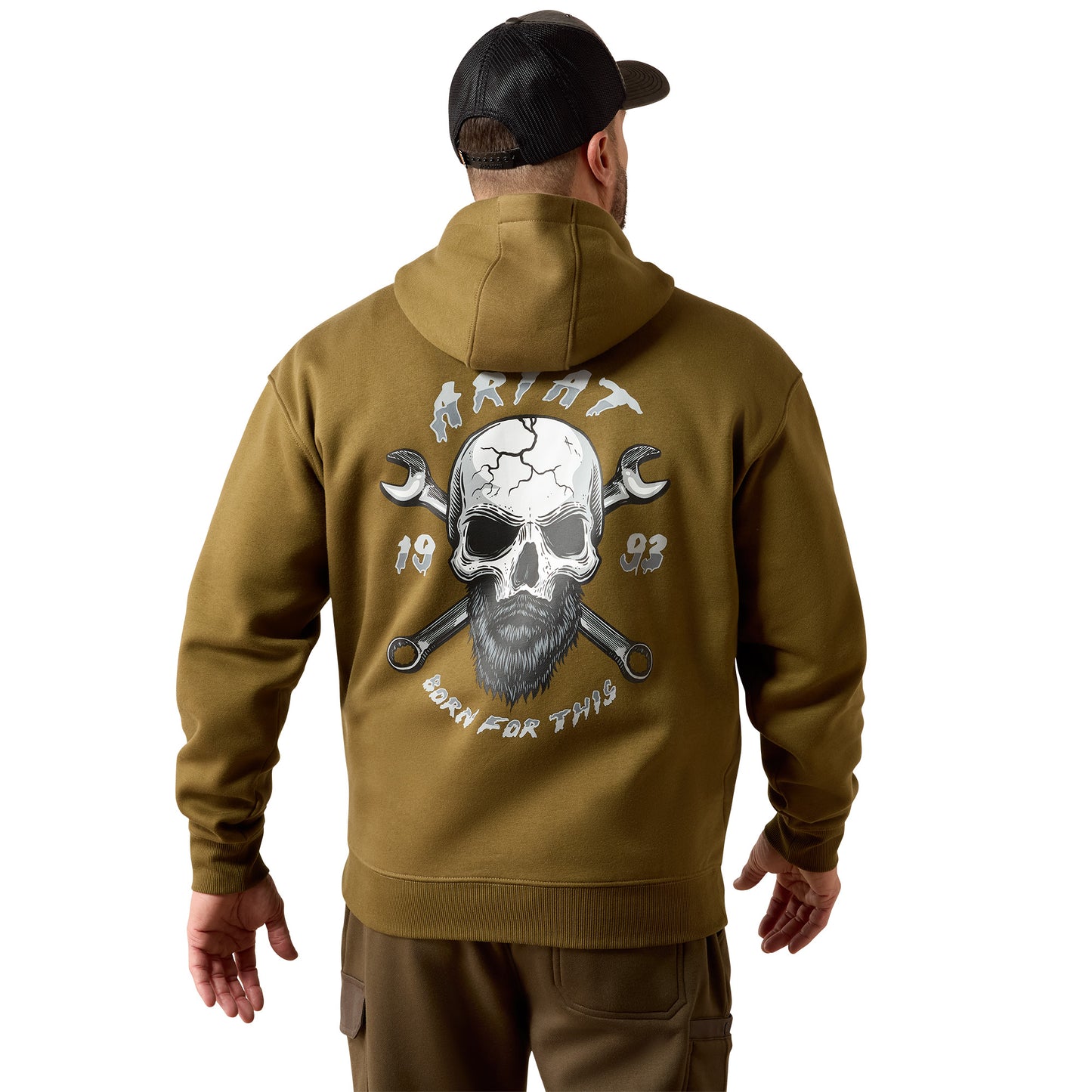 Ariat Men's Rebar Military Olive Workman Bearded Skull Hoodie 10078970
