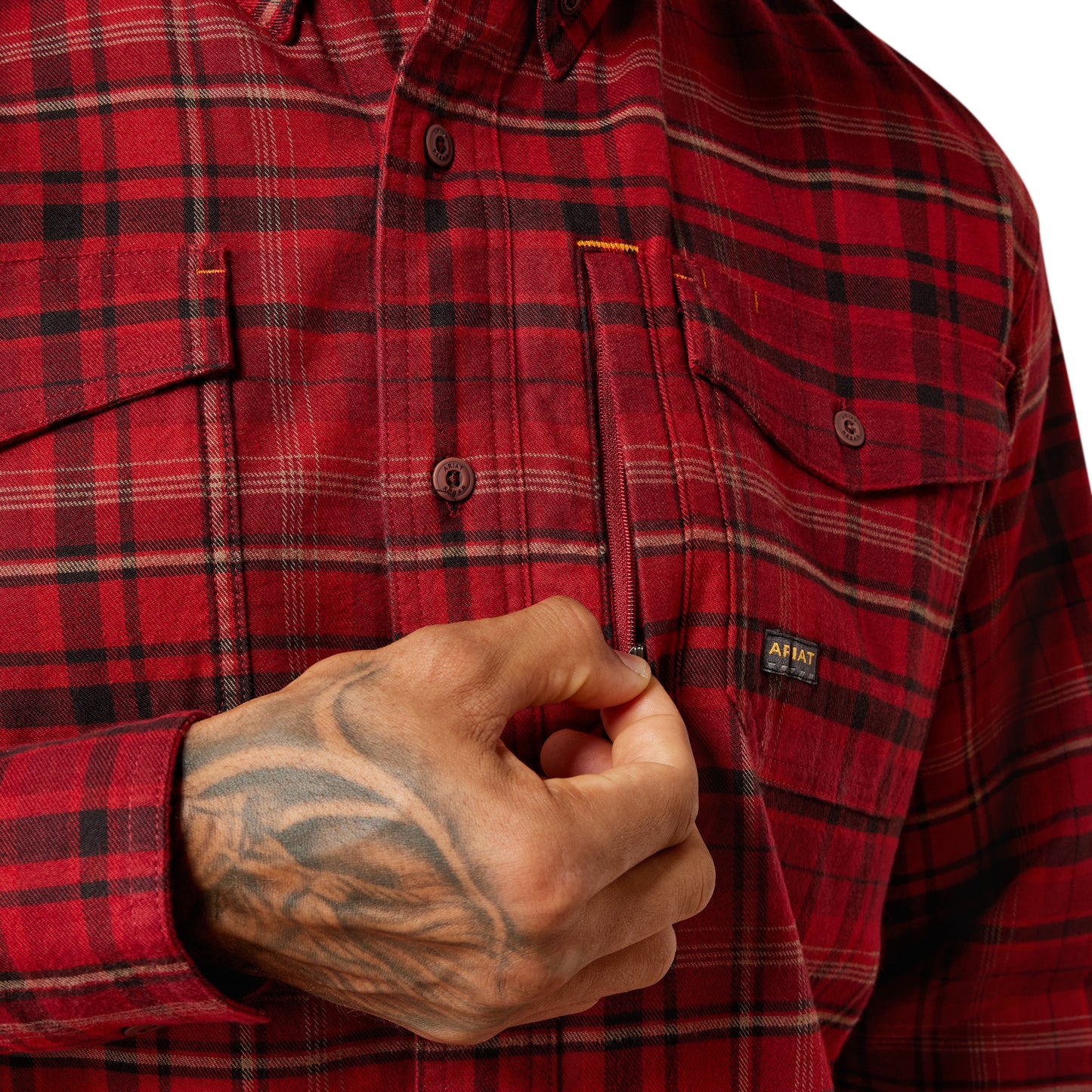 Ariat Men's Rebar Flannel DuraStretch Red Brick Work Shirt 10079032