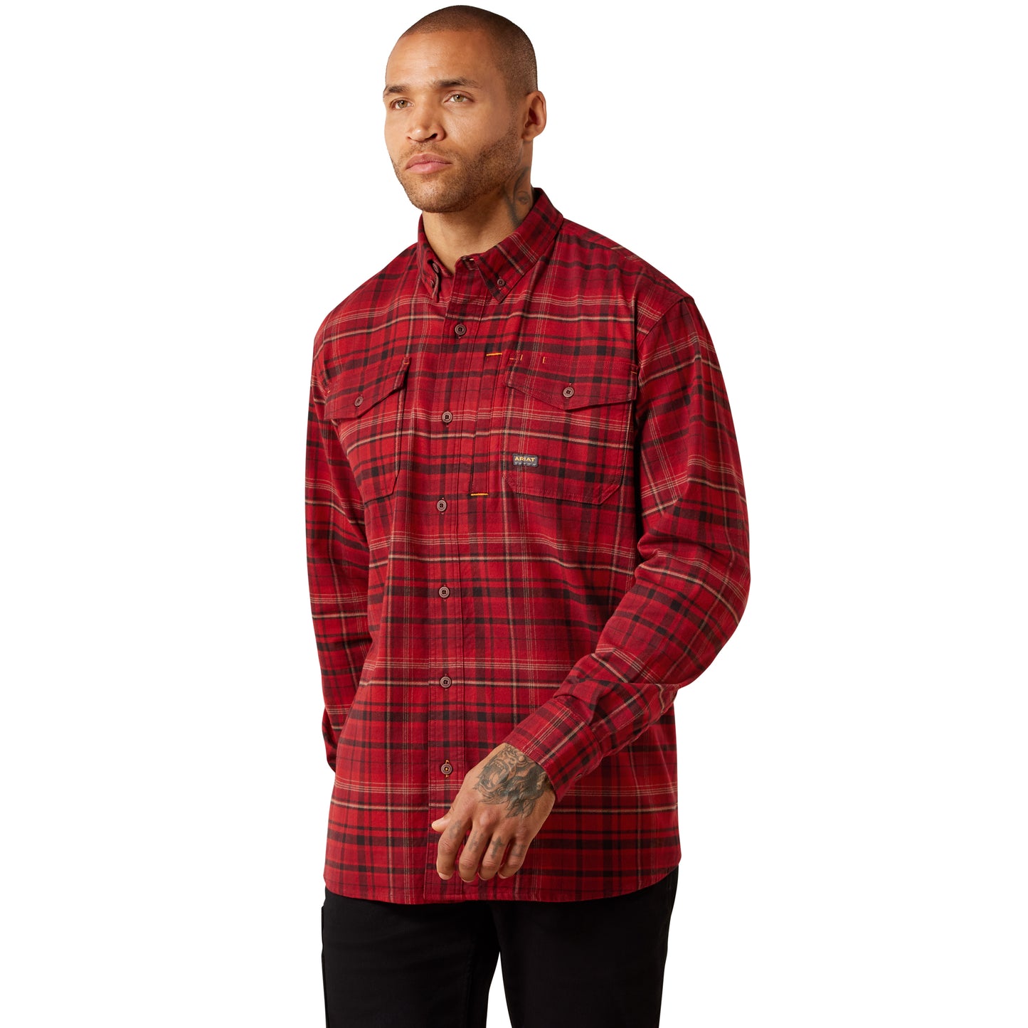Ariat Men's Rebar Flannel DuraStretch Red Brick Work Shirt 10079032