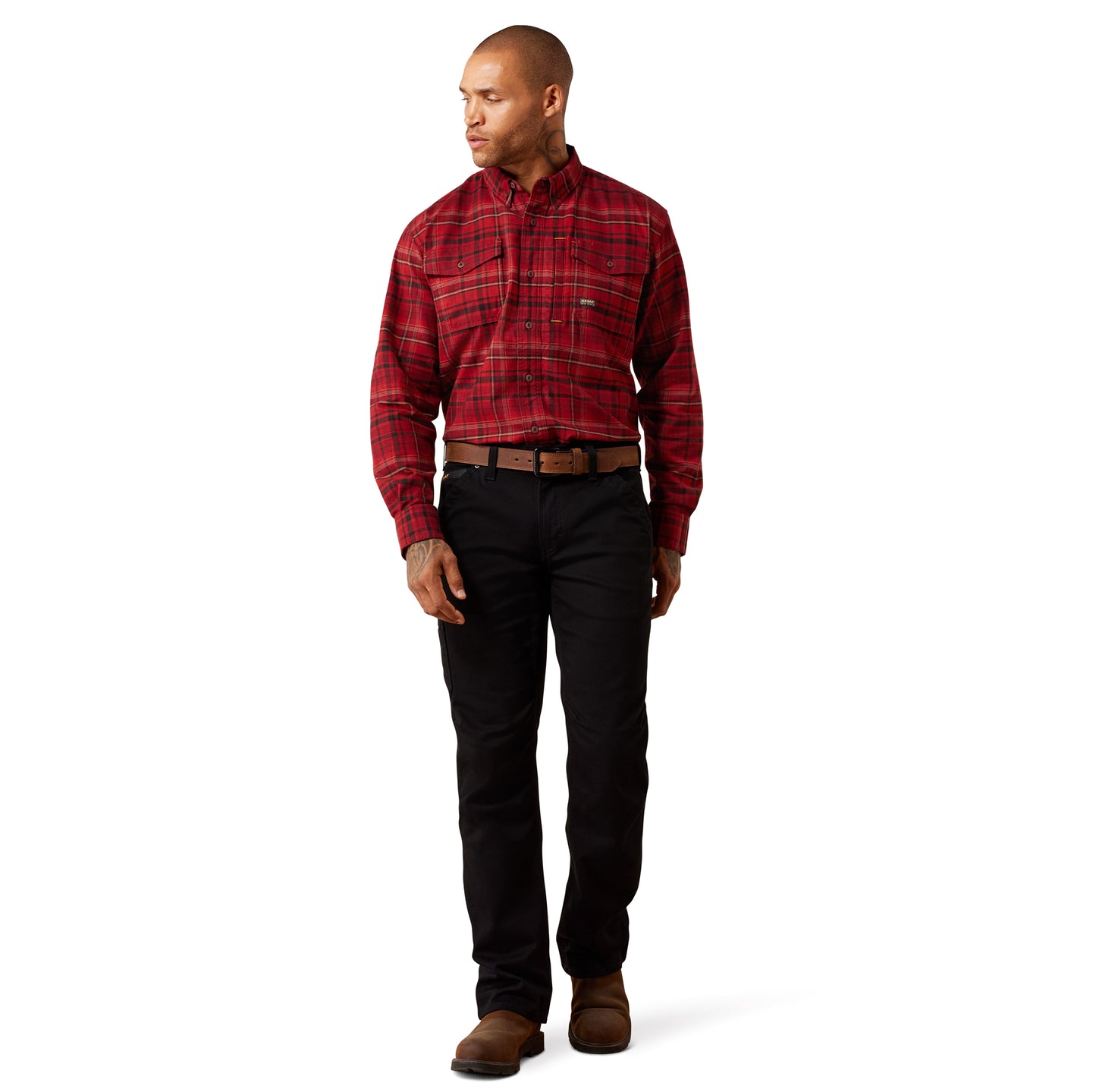 Ariat Men's Rebar Flannel DuraStretch Red Brick Work Shirt 10079032