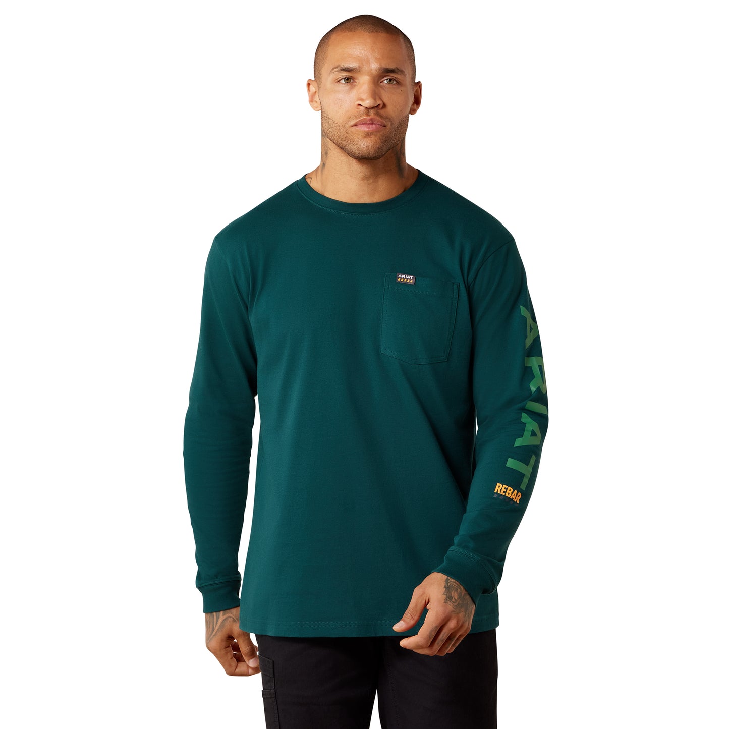 Ariat Men's Rebar  Ponderosa Pine Cotton Strong Logo Pocket T-Shirt 10079045