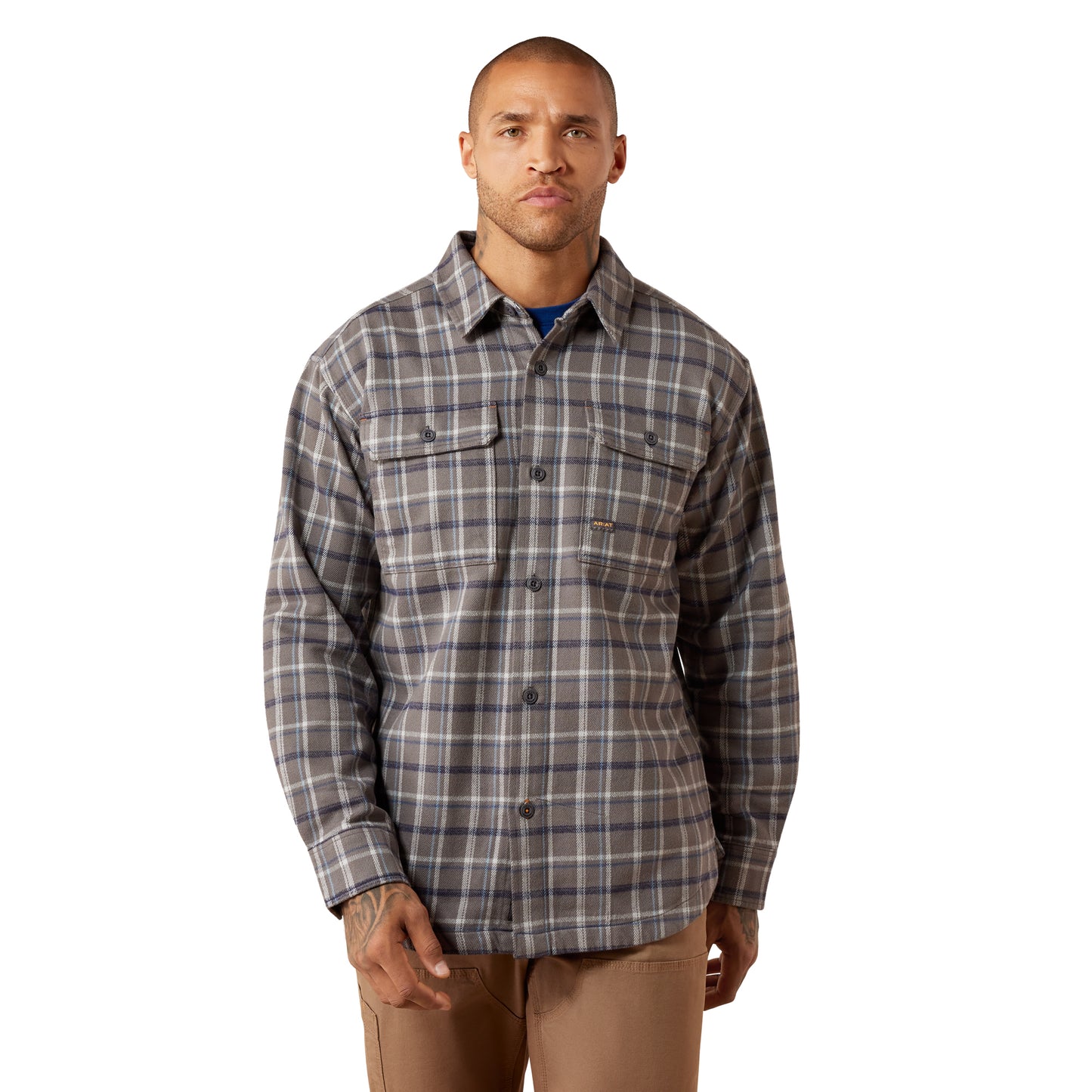Ariat Men's Grey Rebar Heavy Flannel Work Button Down 10079092