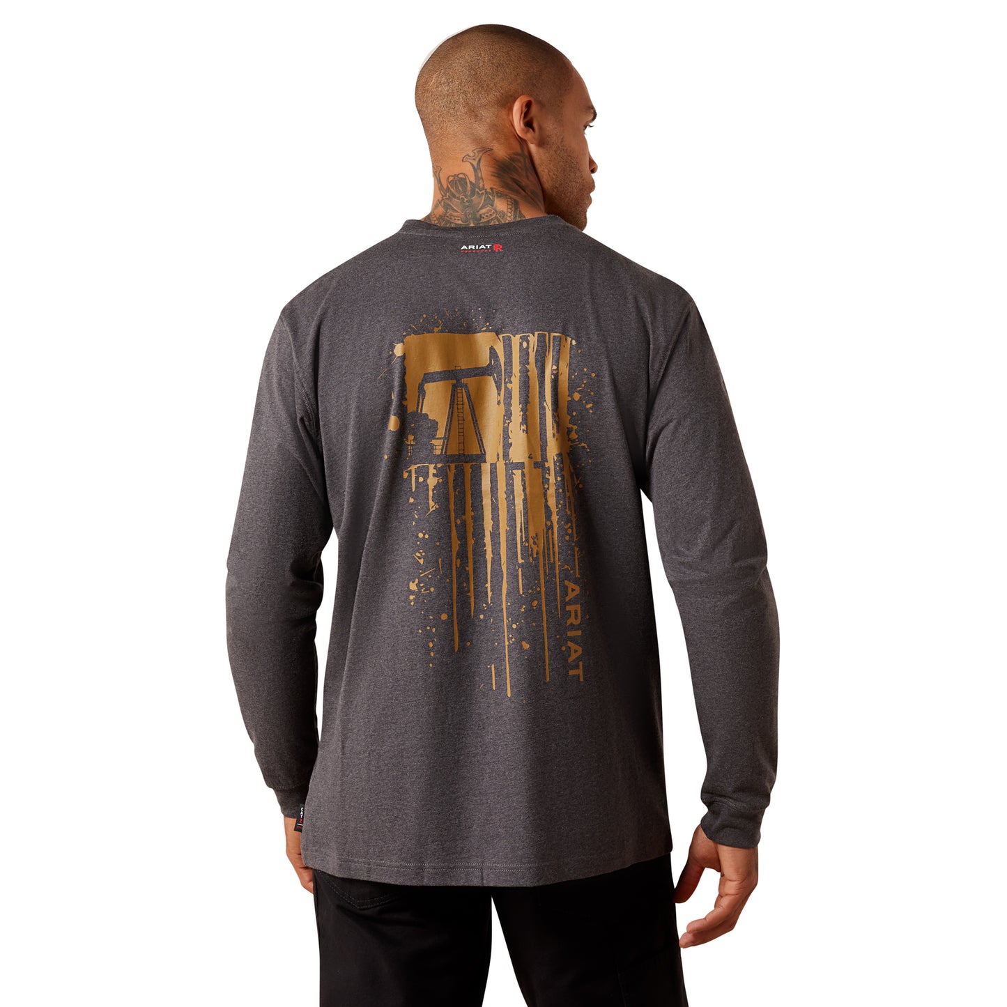 Ariat Men's FR Air Rig Life Flag Long Sleeve Grey T-Shirt 10079093