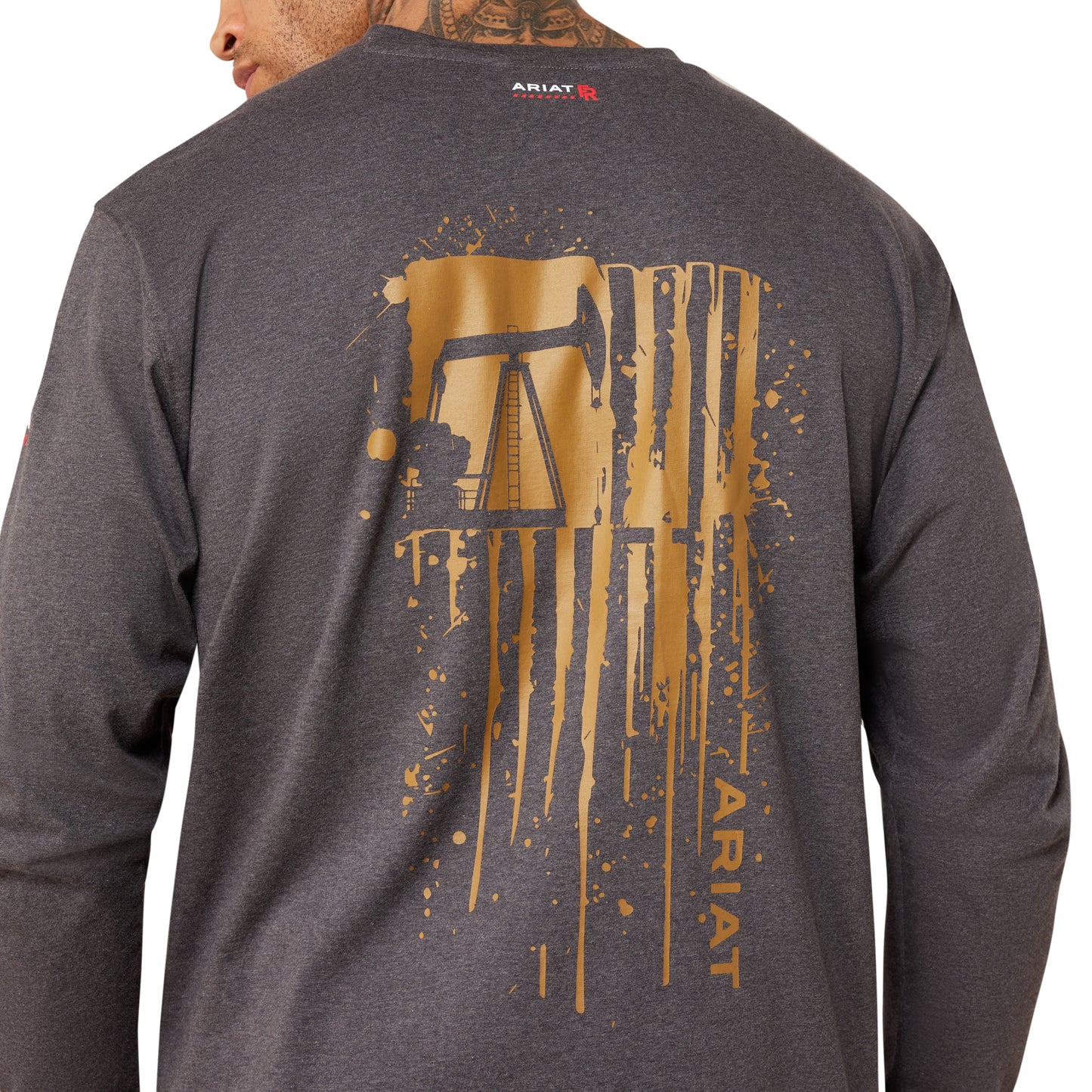 Ariat Men's FR Air Rig Life Flag Long Sleeve Grey T-Shirt 10079093