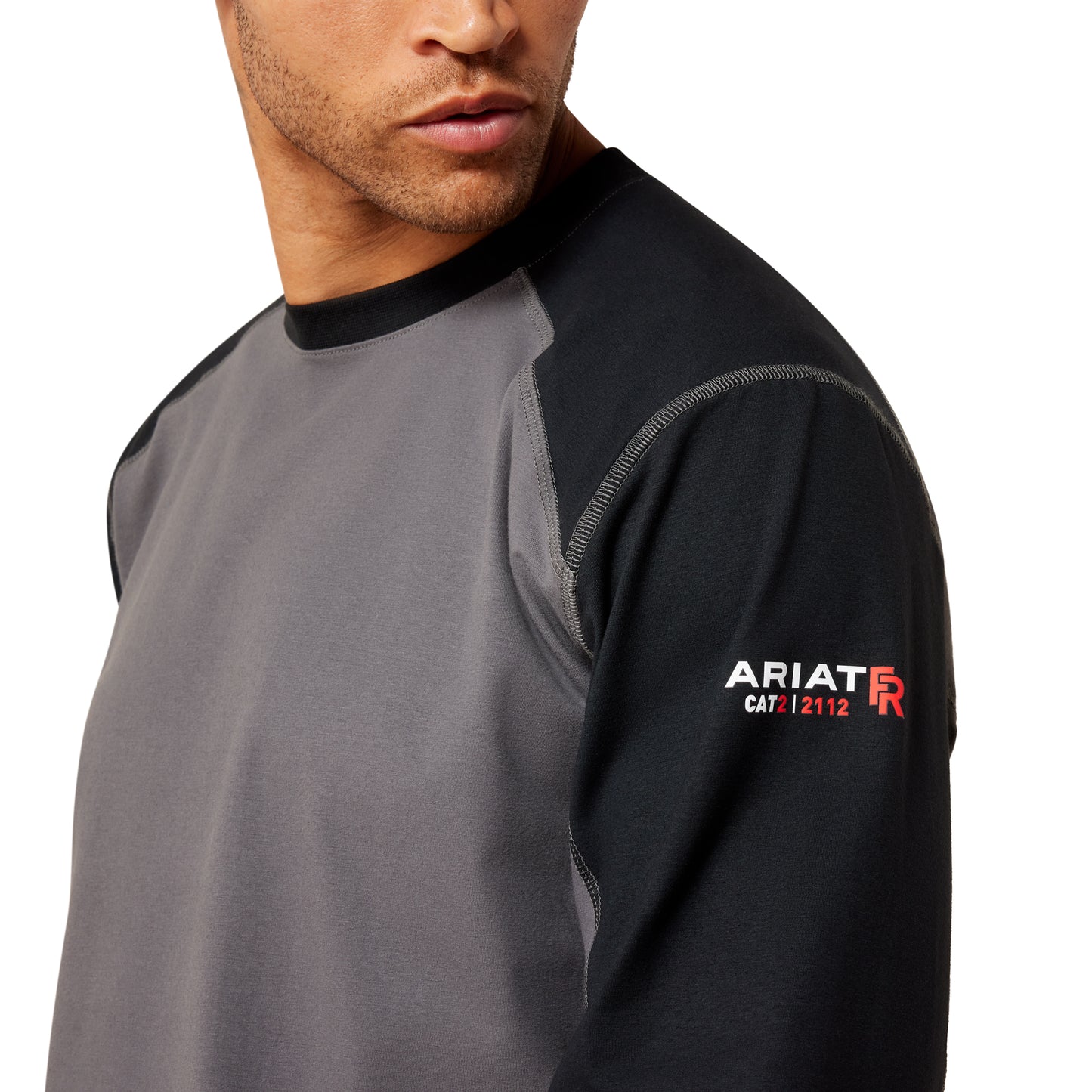 Ariat Men's FR Colorblock Iron Grey Baseball T-Shirt 10079189