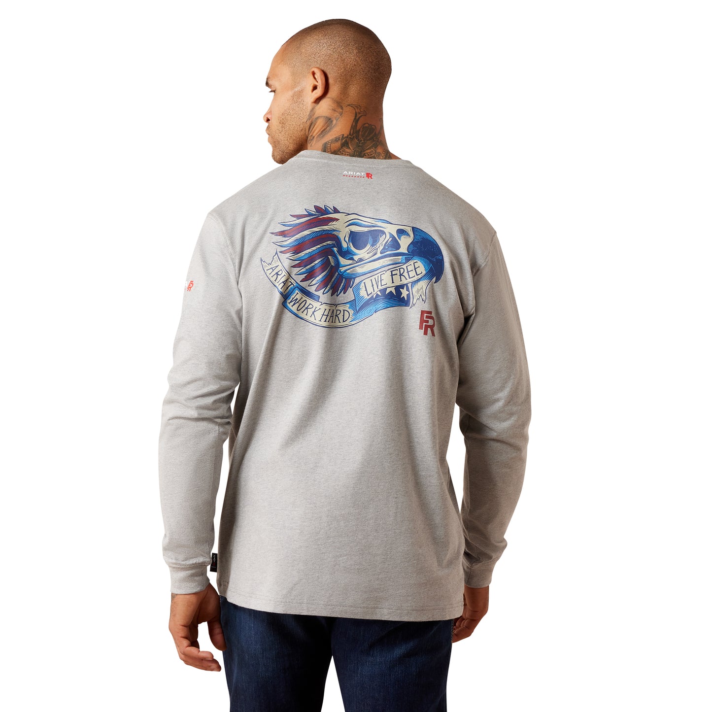 Ariat Men's FR Air Eagle Skull Long Sleeve Heather Grey T-Shirt 10079194