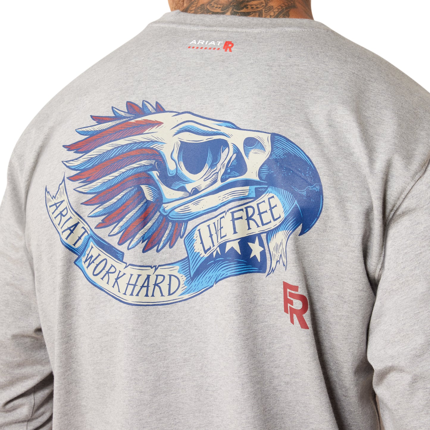 Ariat Men's FR Air Eagle Skull Long Sleeve Heather Grey T-Shirt 10079194