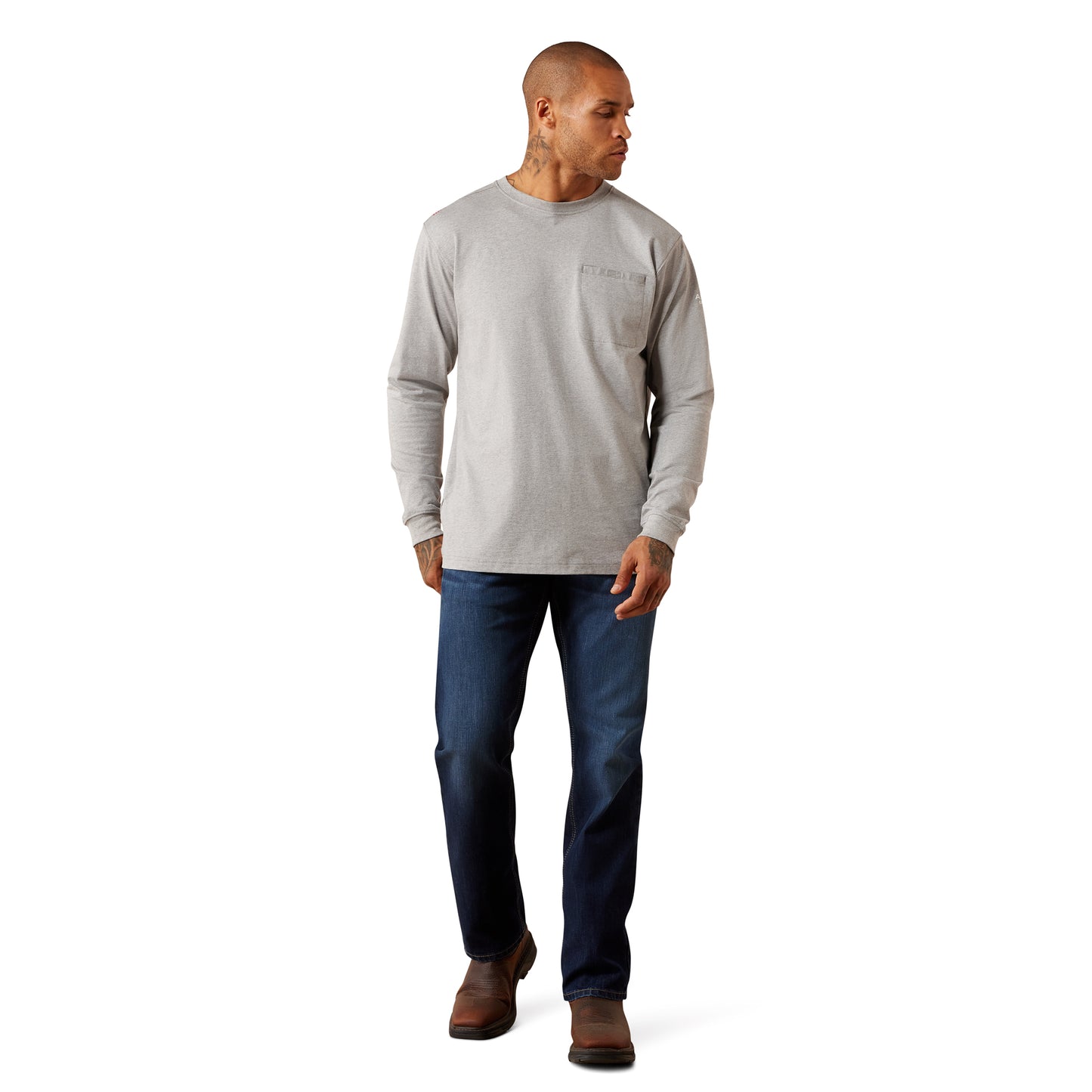 Ariat Men's FR Air Eagle Skull Long Sleeve Heather Grey T-Shirt 10079194