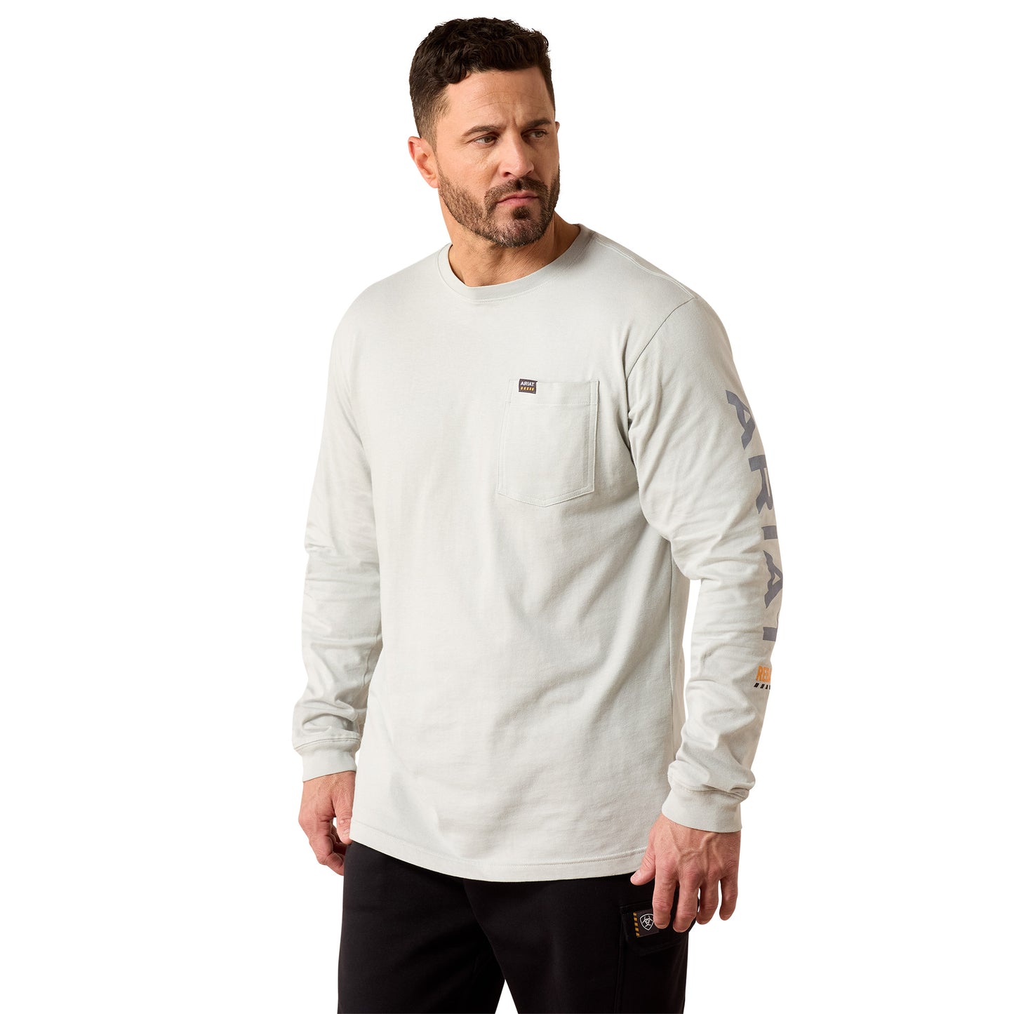 Ariat Men's Rebar Cotton Strong Harbor Mist Standard Logo Pocket T-Shirt 10079196