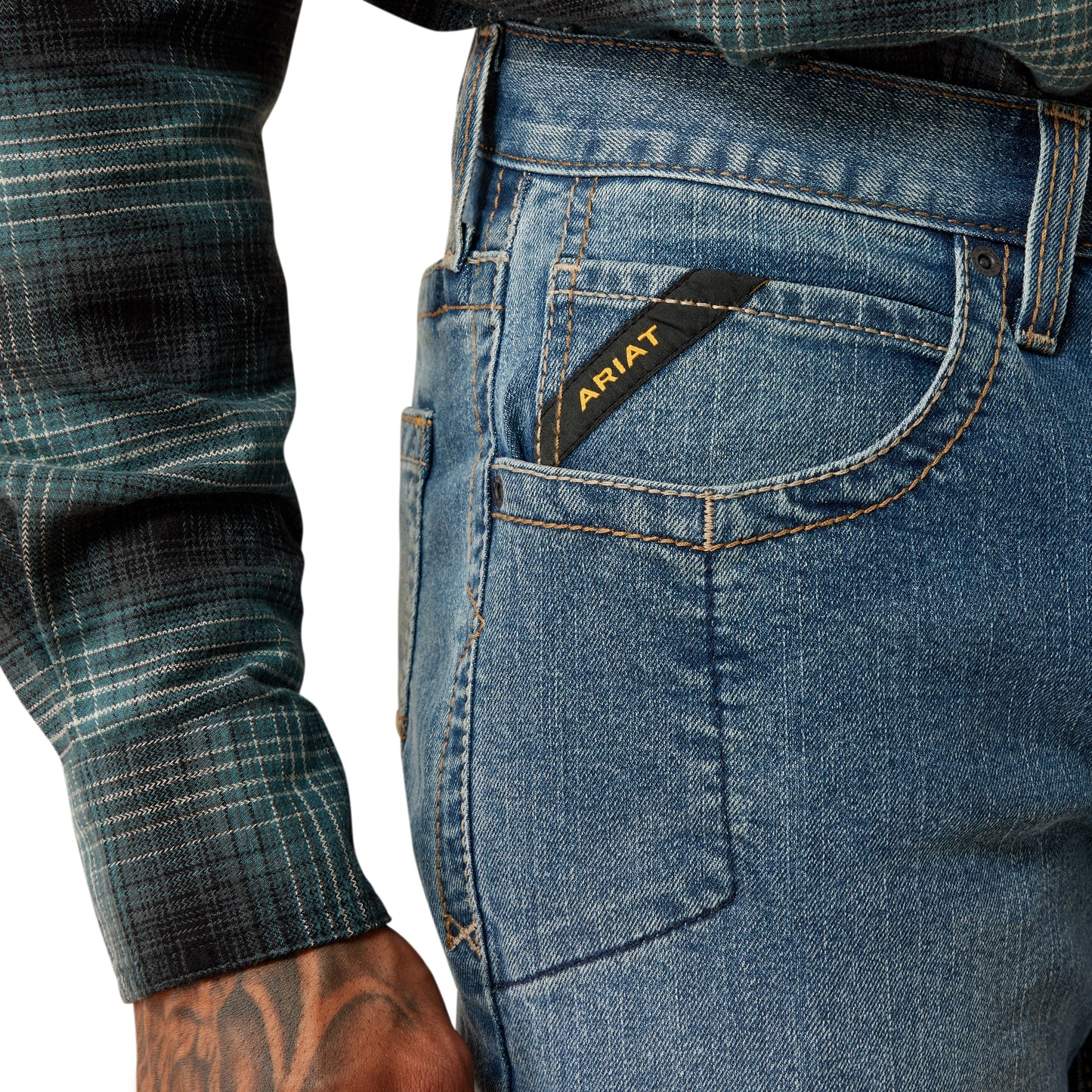 Ariat Mens Rebar M2 Relaxed Rail DuraStretch Edgewood Boot Cut Jean 10079222