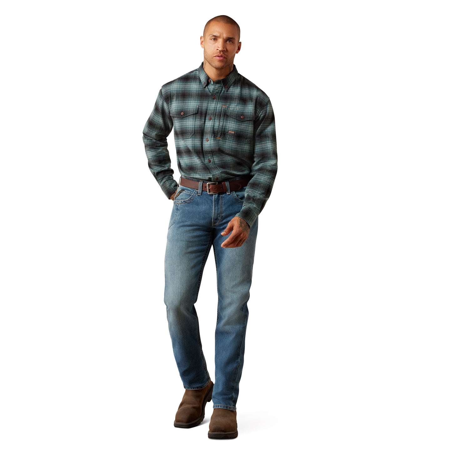 Ariat Mens Rebar M2 Relaxed Rail DuraStretch Edgewood Boot Cut Jean 10079222