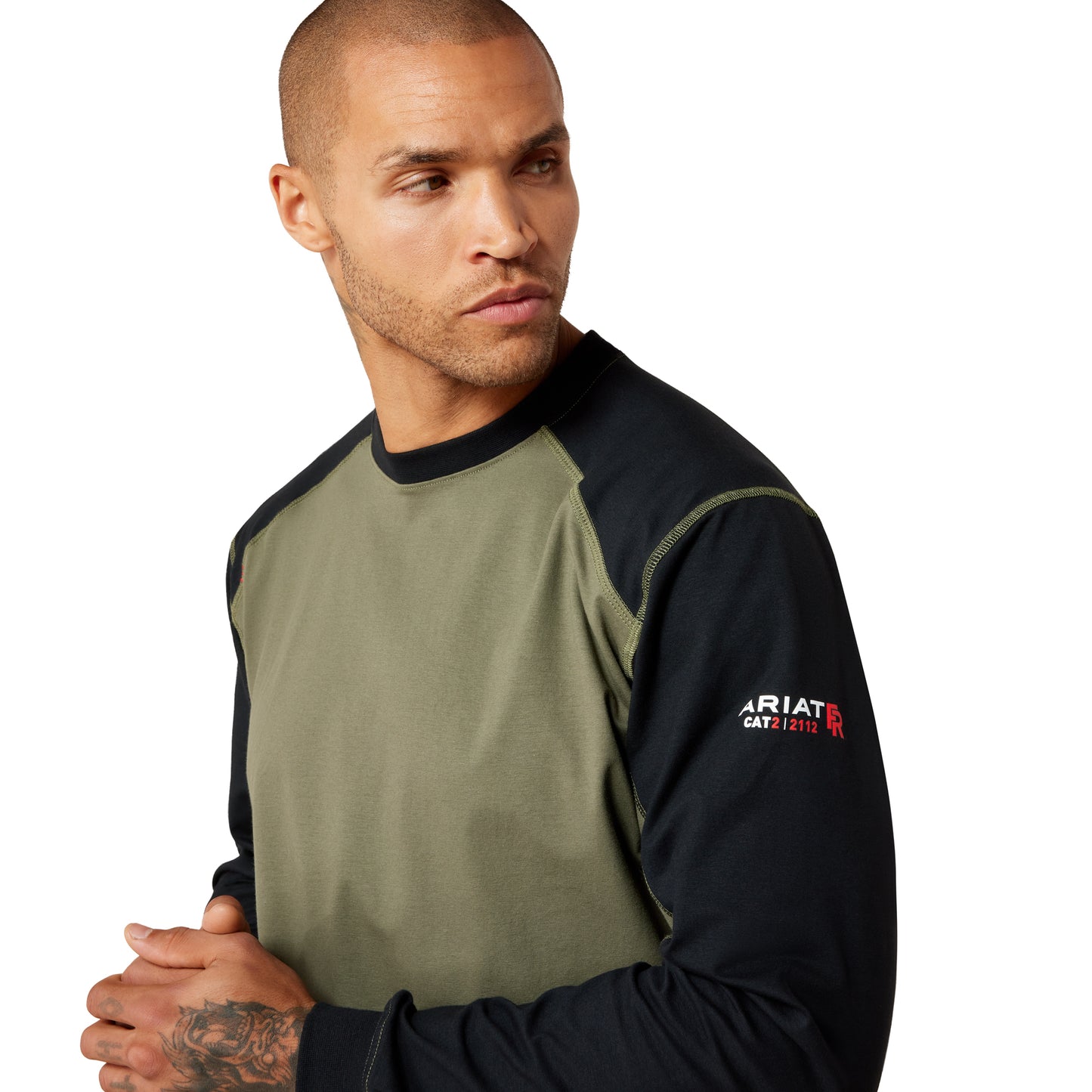 Ariat Men's FR Colorblock Baseball Long Sleeve Dark Sage T-Shirt10079241