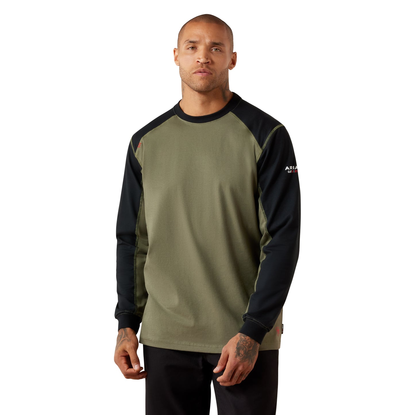 Ariat Men's FR Colorblock Baseball Long Sleeve Dark Sage T-Shirt10079241