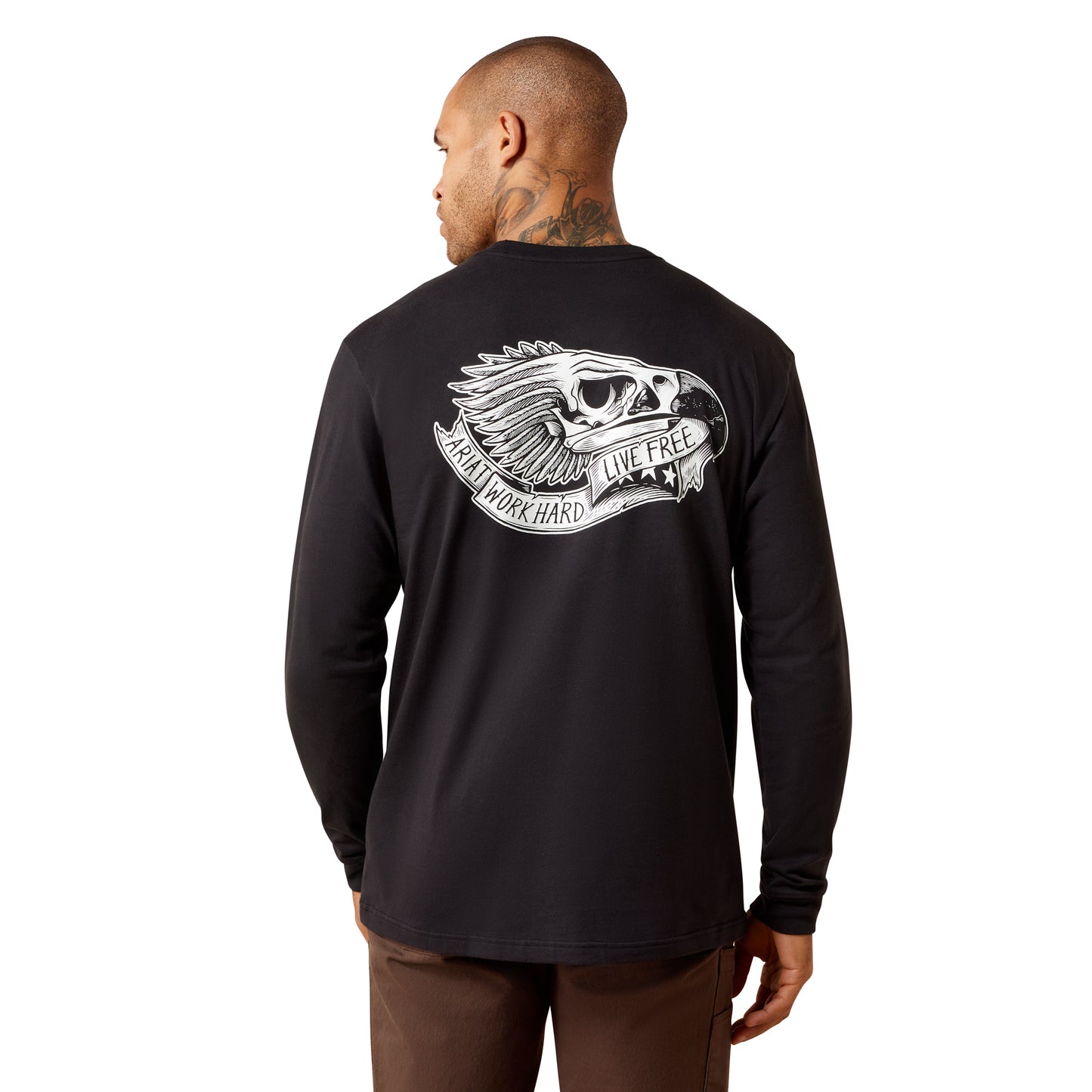 Ariat Men's Rebar Black Cotton Strong Eagle Skull Long Sleeve T-Shirt 10079804