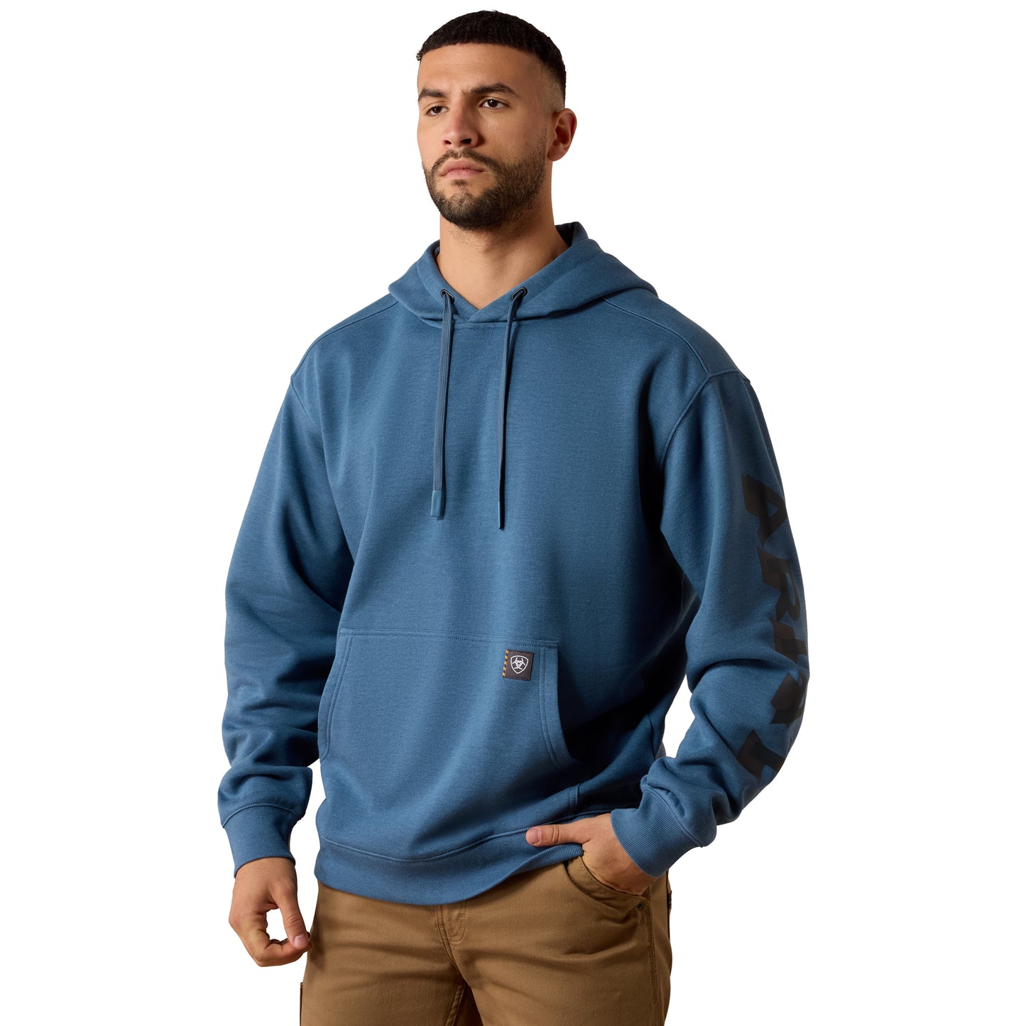 Ariat Men's Rebar Lightweight Blue Fushion Heather Logo Hoodie 10082208