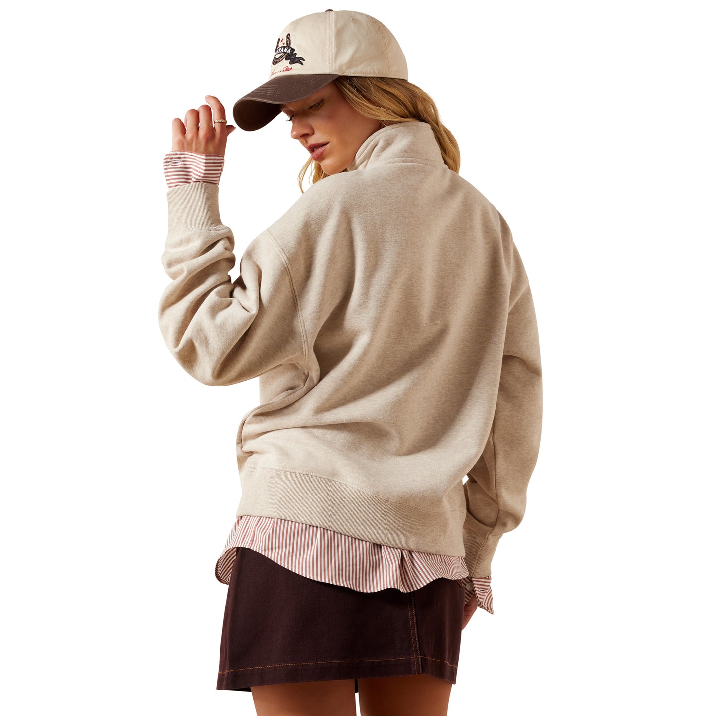 Ariat Ladies Running Wild Oatmeal Heather 1/2 Zip Sweatshirt 10079255