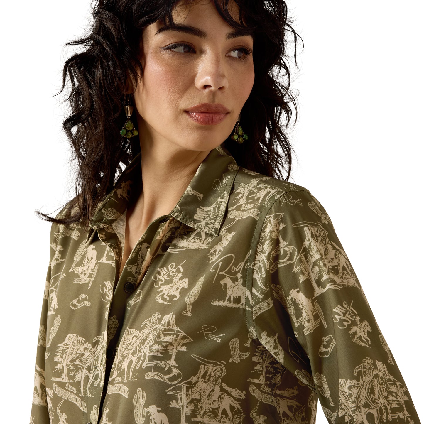 Ariat Ladies Homestyle Moss Green Button Shirt 10079273